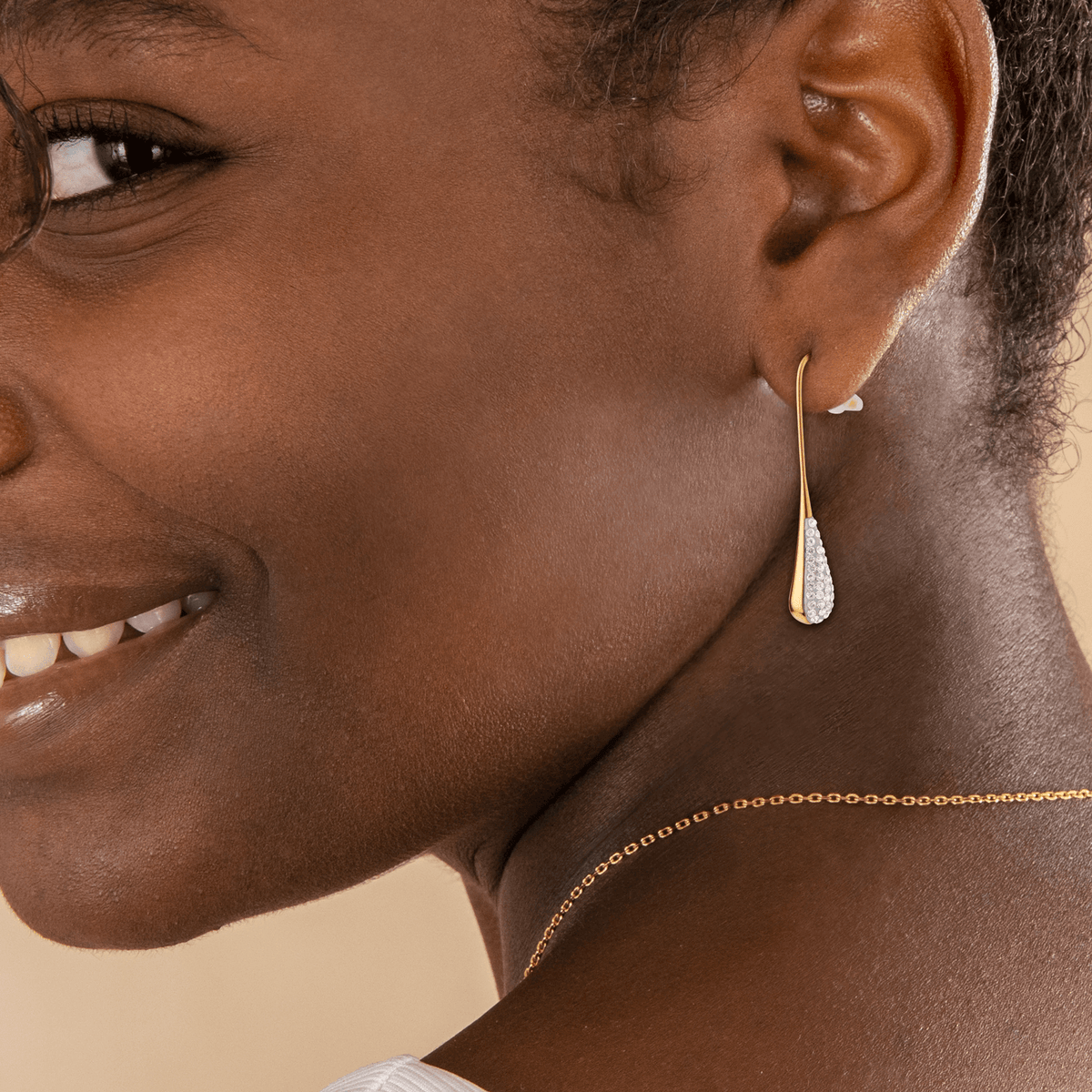 Boucles D'oreilles Acier Jaune Goutte Cristal Pendant 40mm