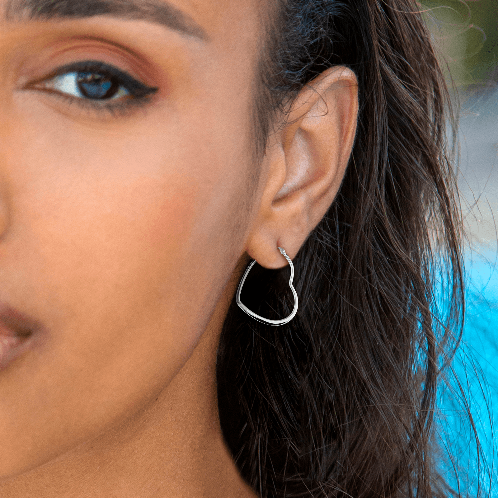 créoles acier couleur argent cœur 30mm