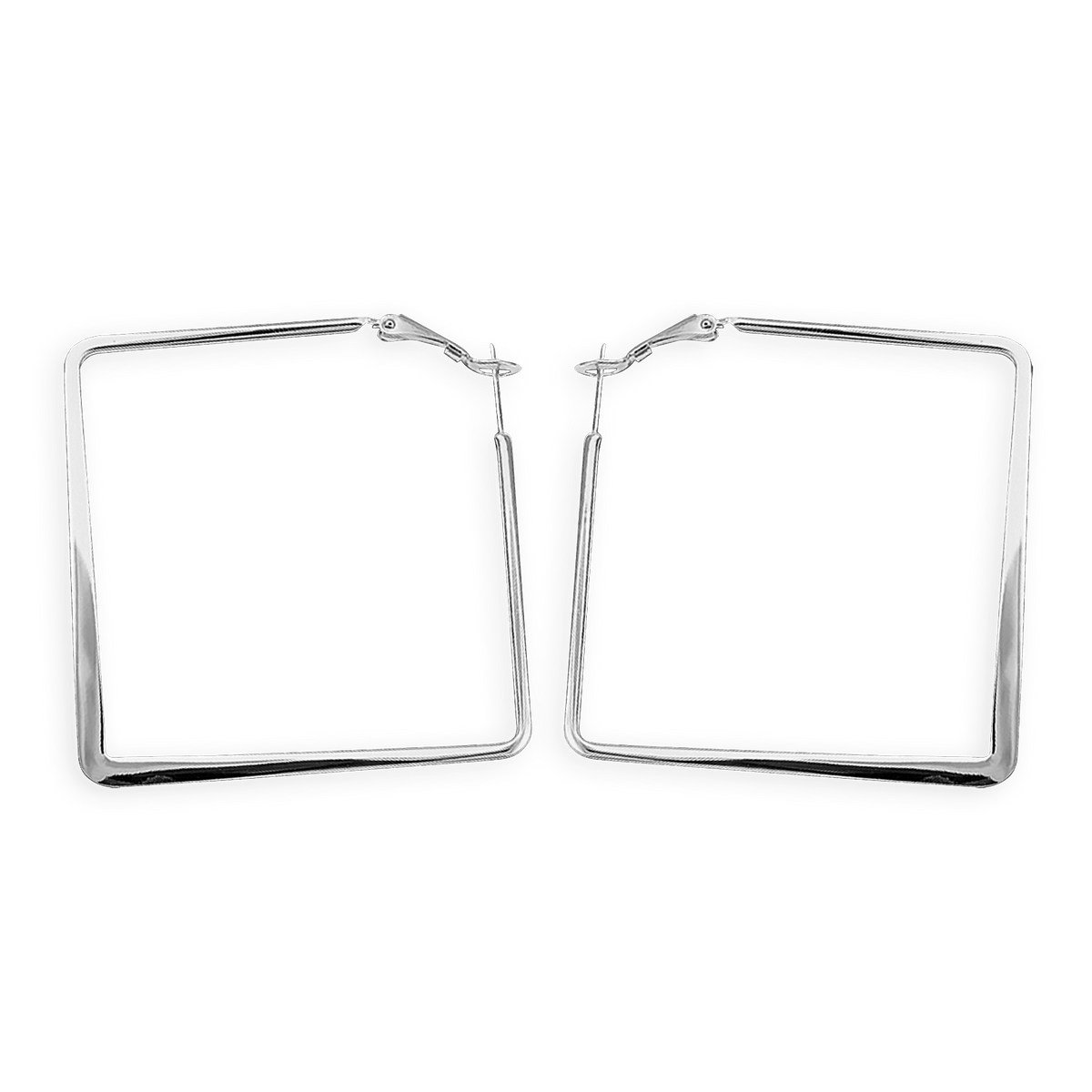 Créoles Acier Couleur Argent Carrées 60mm Tube 3mm