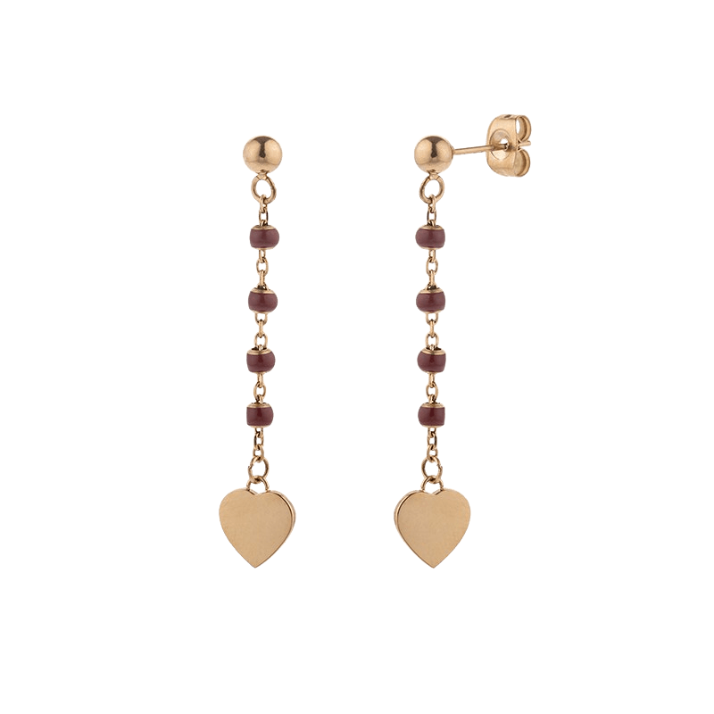 boucles d'oreilles acier femme callas acier ion plating rose pendentif boules époxy rouges pendentif coeur