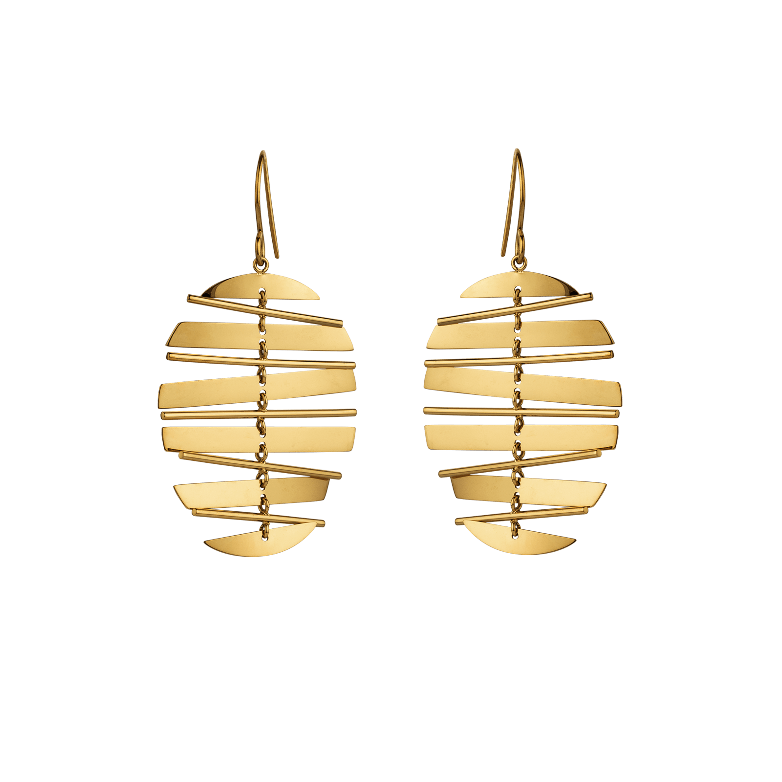 boucles d'oreilles callas acier doré pendentif lamelles ovales mobiles