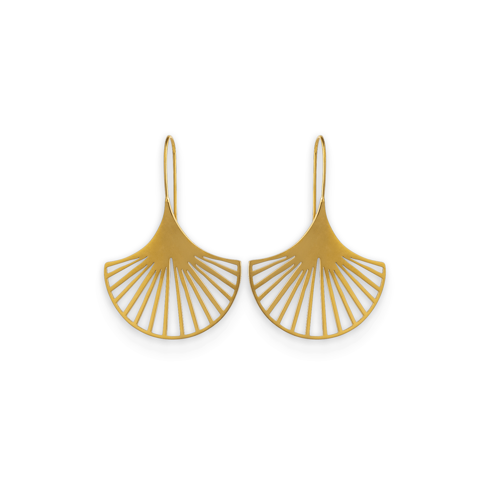 Boucles D'oreilles Acier Jaune Pendant Motif Eventail 30*40mm