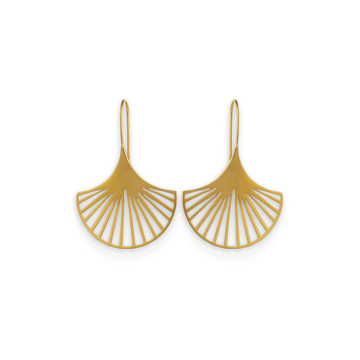 Boucles D'oreilles Acier Jaune Pendant Motif Eventail 30*40mm