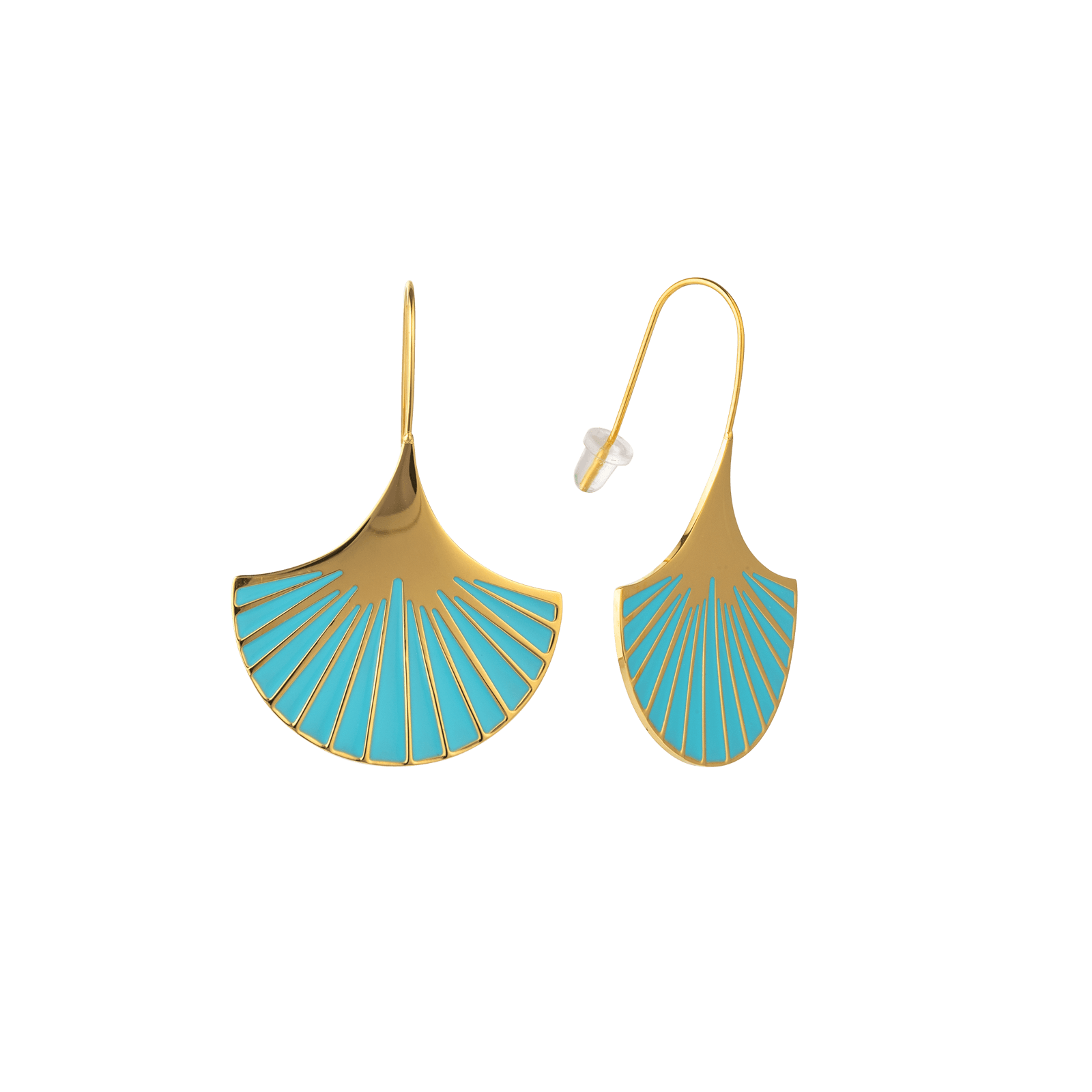 boucles d'oreilles callas acier doré éventail émaillé bleu