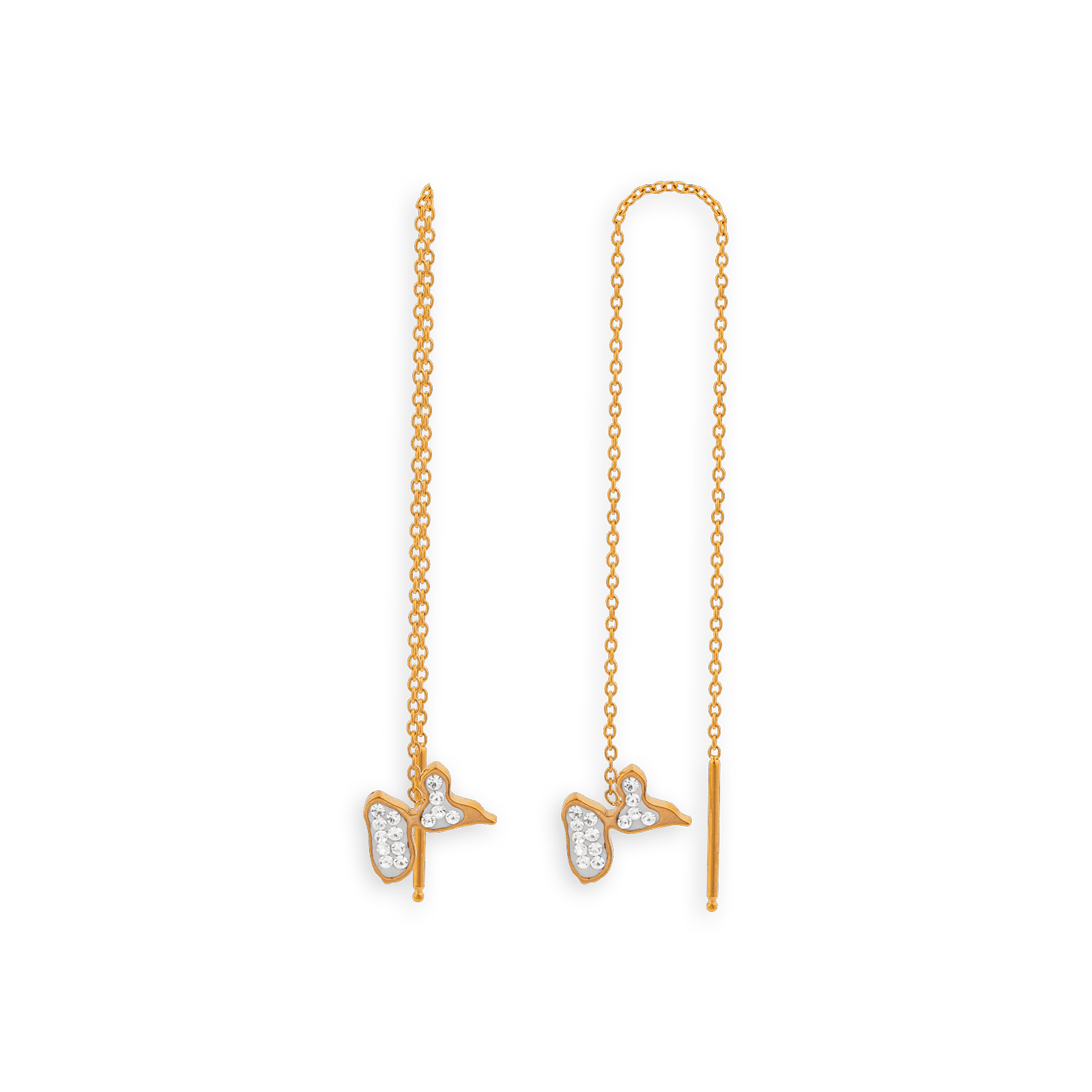 Boucles D'oreilles Acier Carte Guadeloupe Cristal 10*6.5mm Chaîne Et Tube 105mm