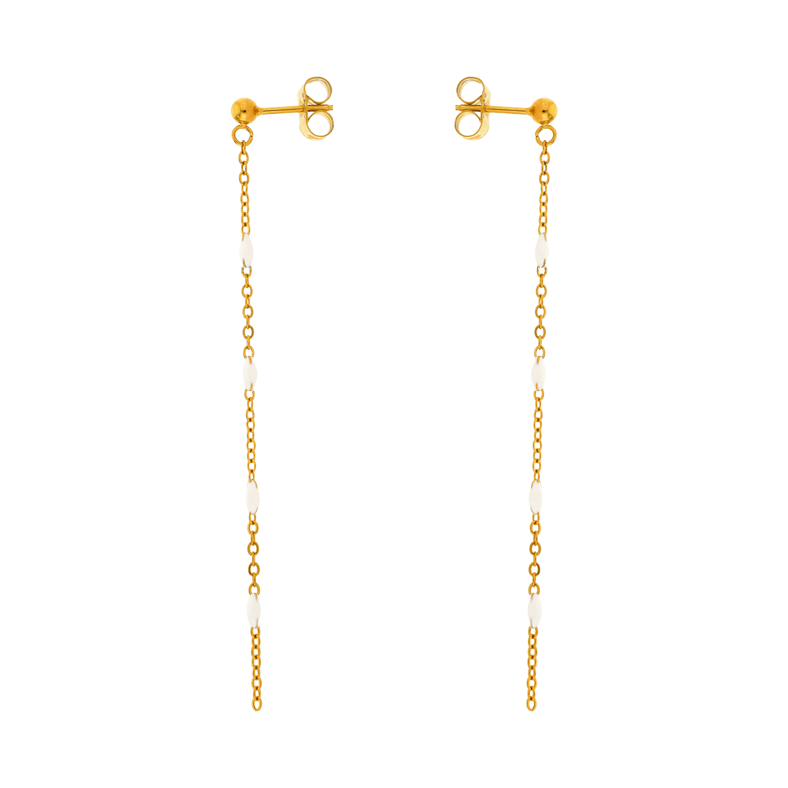 boucles d'oreilles acier femme callas acier acier doré pendentif boules époxy blanches 6cm