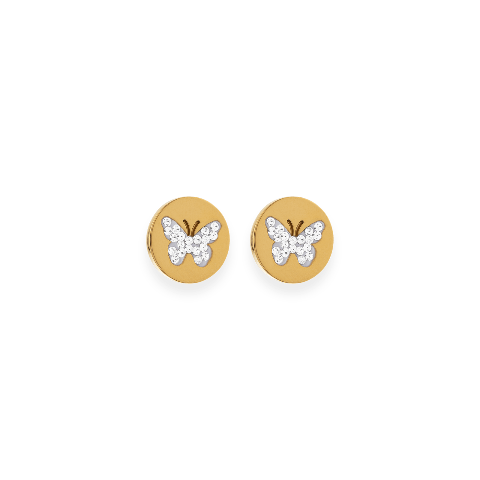 Boucles d'Oreilles Callas Acier ronde Papillon Cristal
