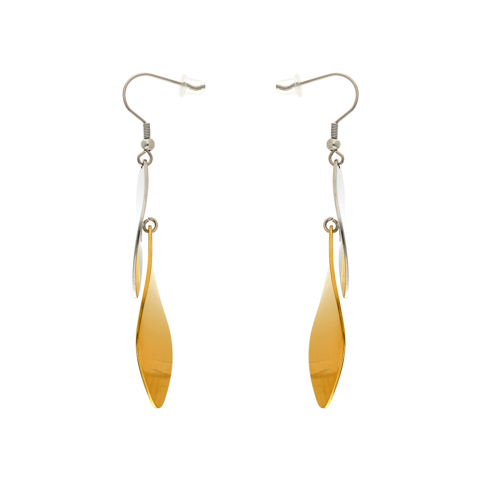 Boucles d'Oreilles Callas Acier double feuille Bicolore