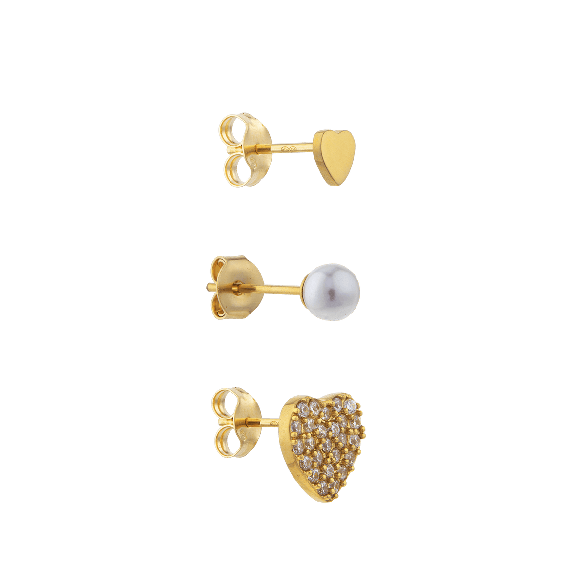 Boucles D'oreilles Dépareillées Acier Jaune Cœur Zirconium Perle
