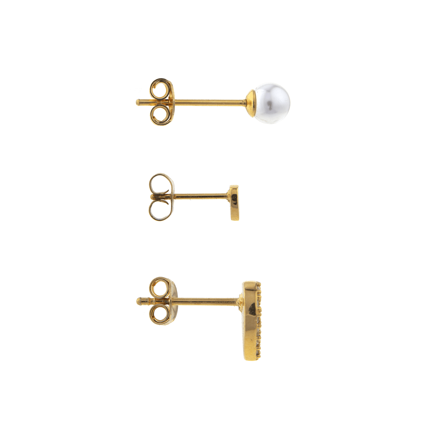 Boucles D'oreilles Dépareillées Acier Jaune Cœur Zirconium Perle
