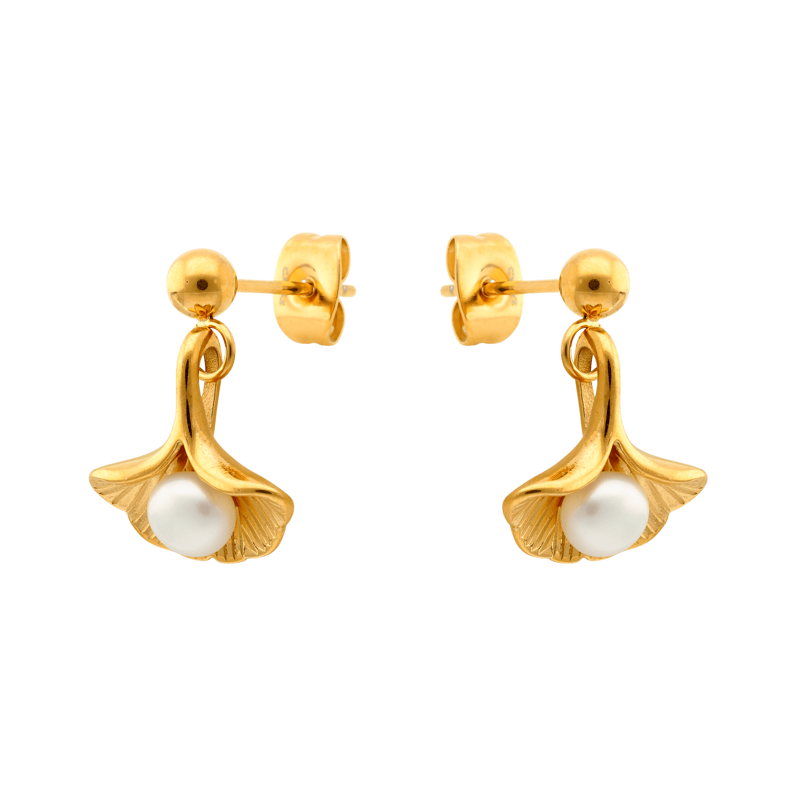 boucles d'oreilles callas acier doré pétale de fleur et perle