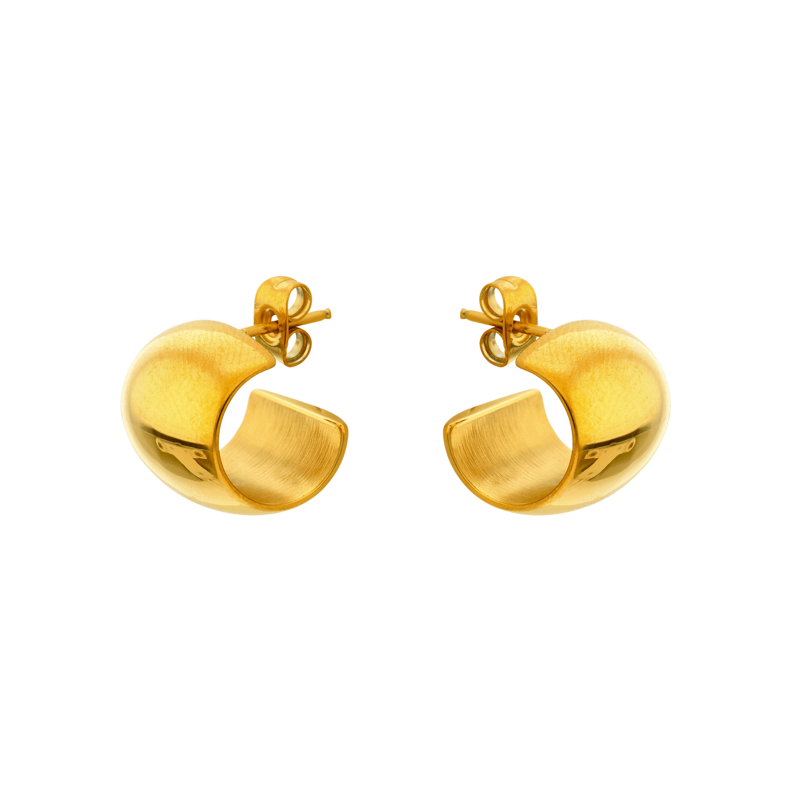 boucles d'oreilles callas acier doré demi créole lisse et large