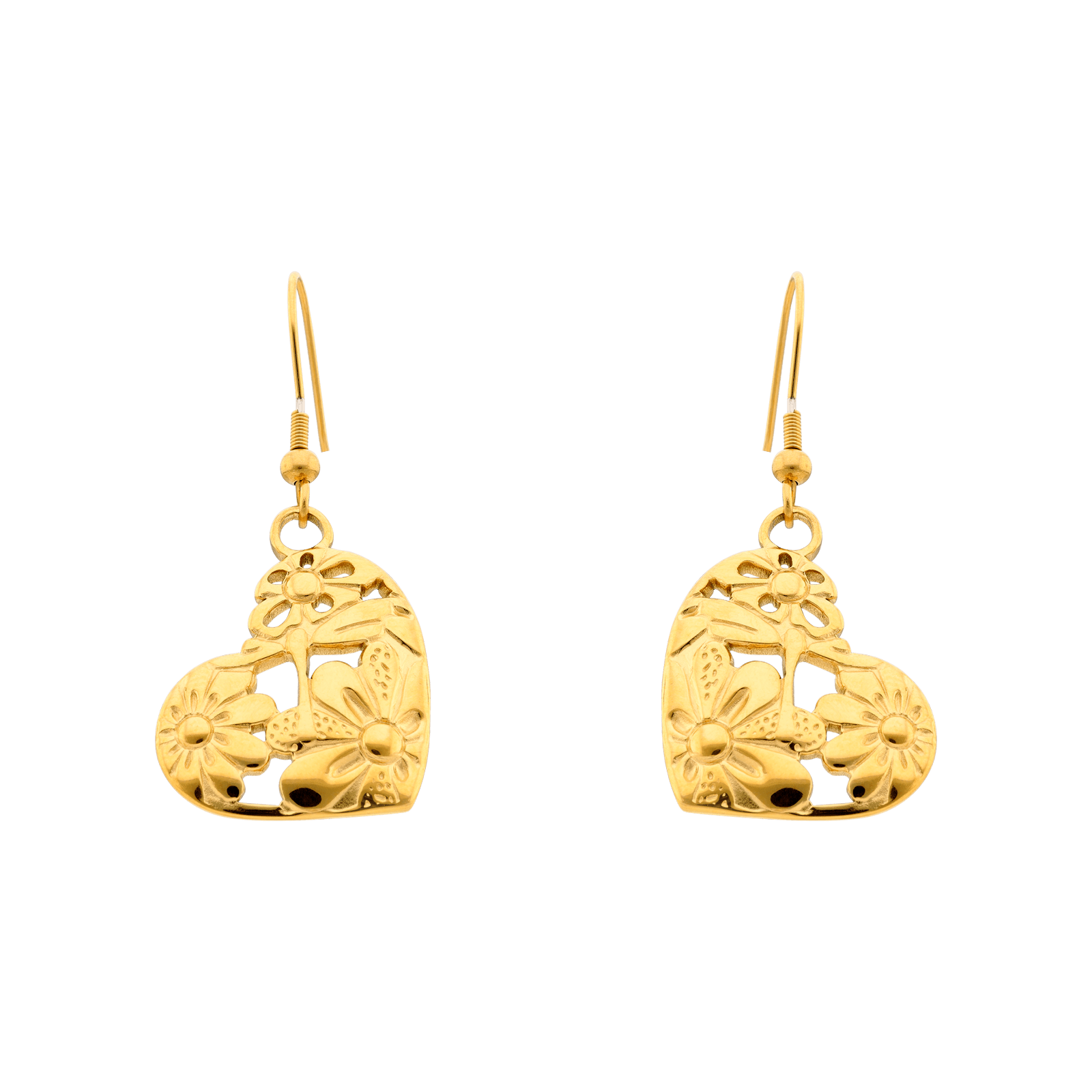 boucles d'oreilles callas acier doré coeur ajouré motif