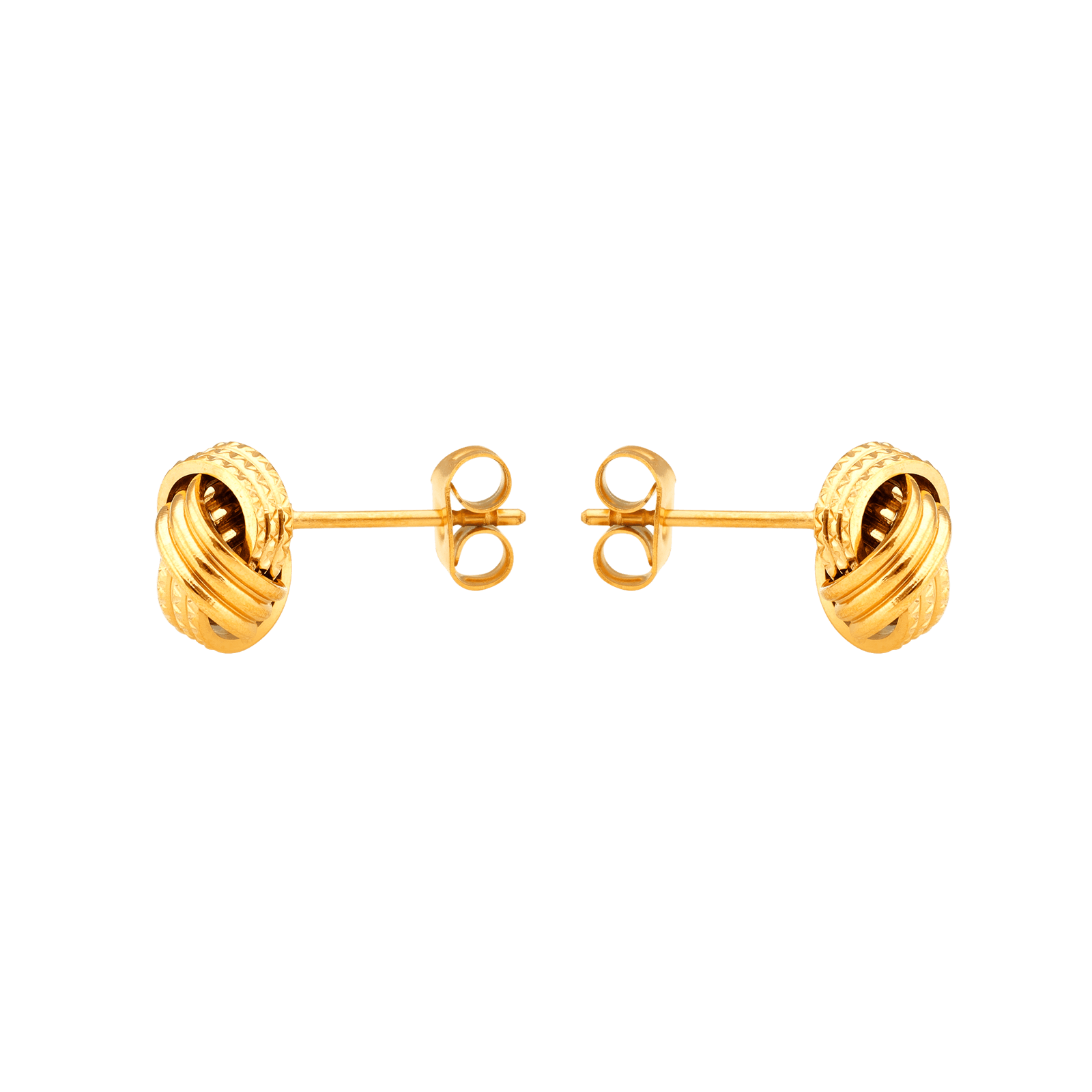Boucles d'Oreilles Callas Acier doré Nœud Lisse et Godronné 10 millimètres