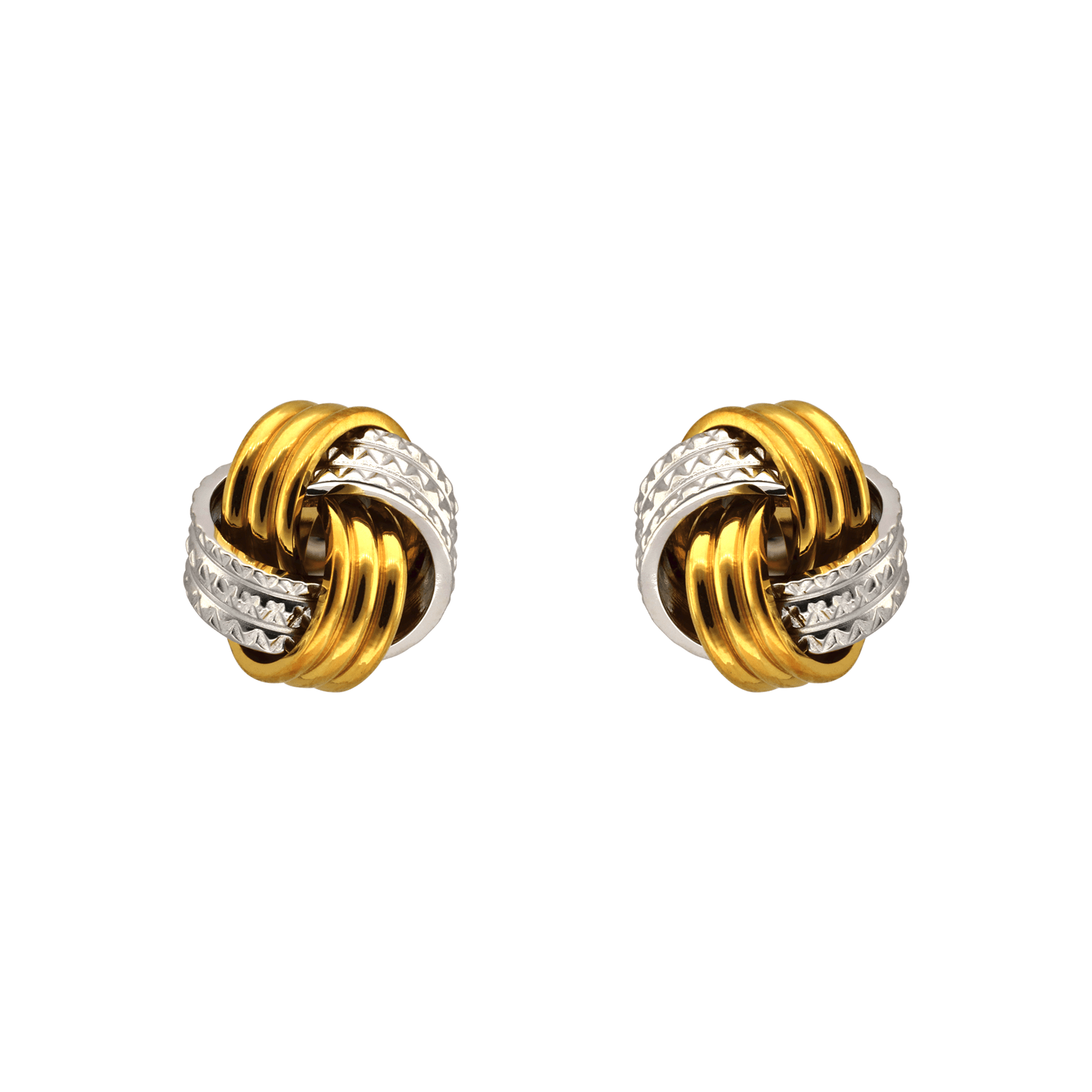 Boucles d'Oreilles Callas Acier Bicolore Nœud Lisse et Godronné 10 millimètres
