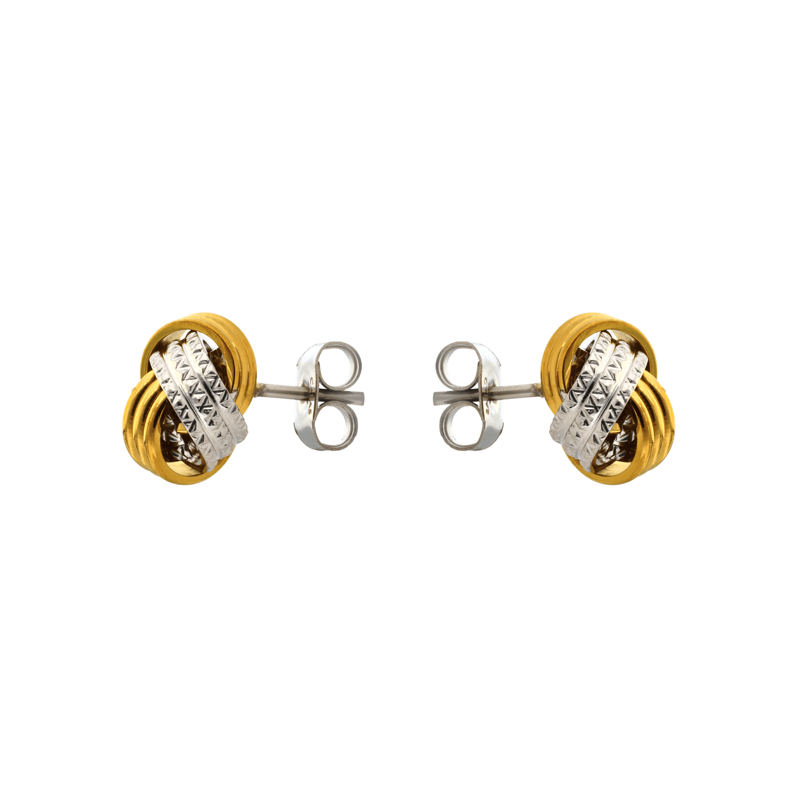 Boucles d'Oreilles Callas Acier Bicolore Nœud Lisse et Godronné 10 millimètres