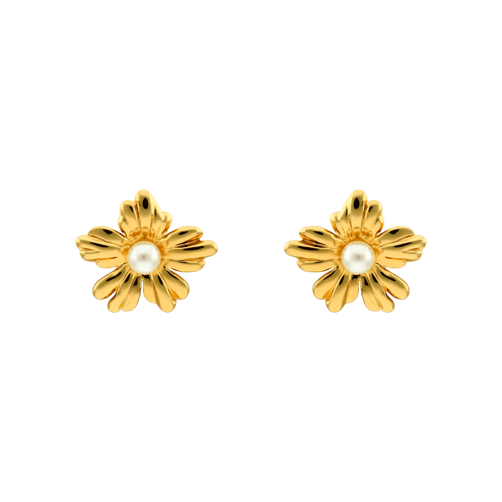 boucles d'oreilles callas acier doré fleur perle 22mm