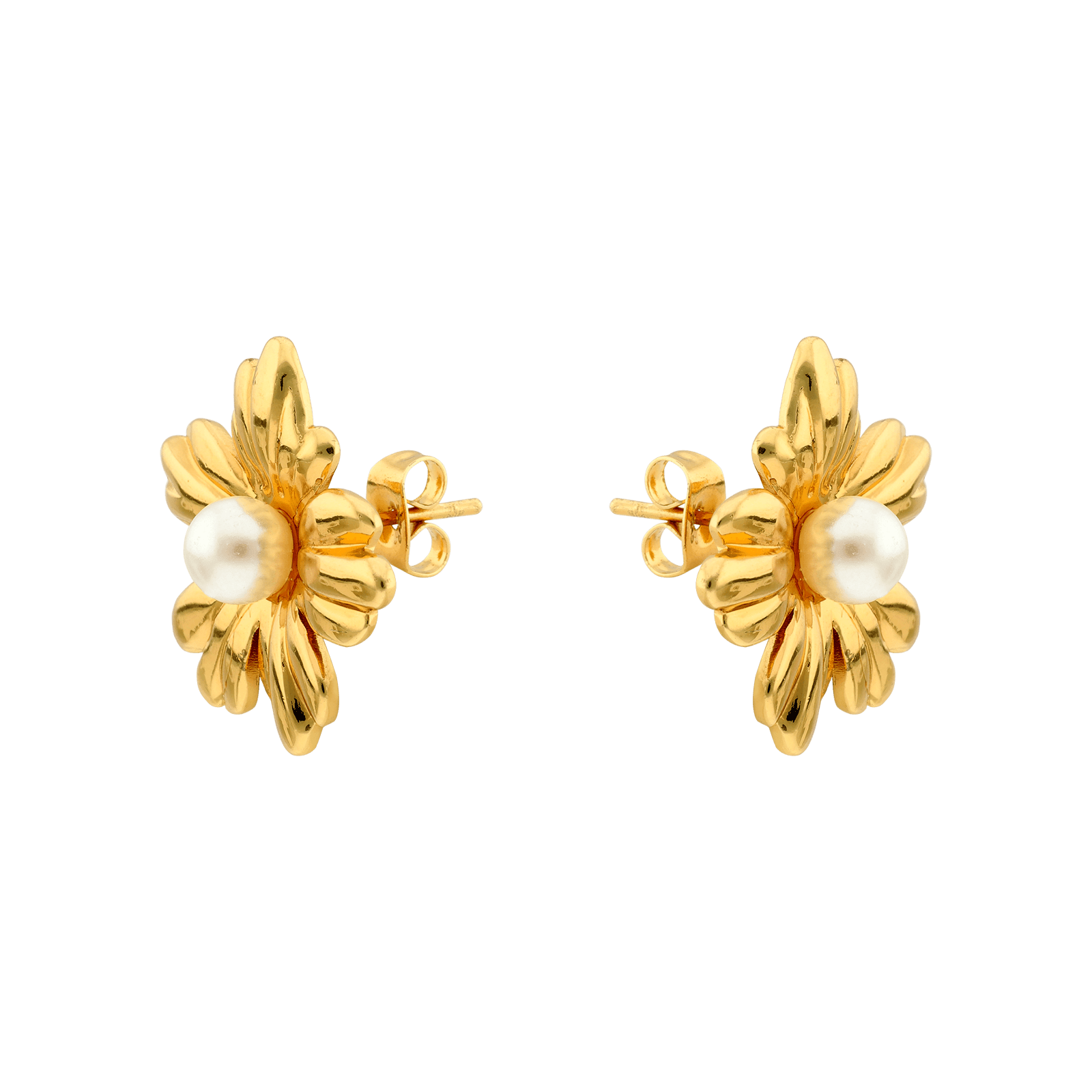 boucles d'oreilles callas acier doré fleur perle 22mm