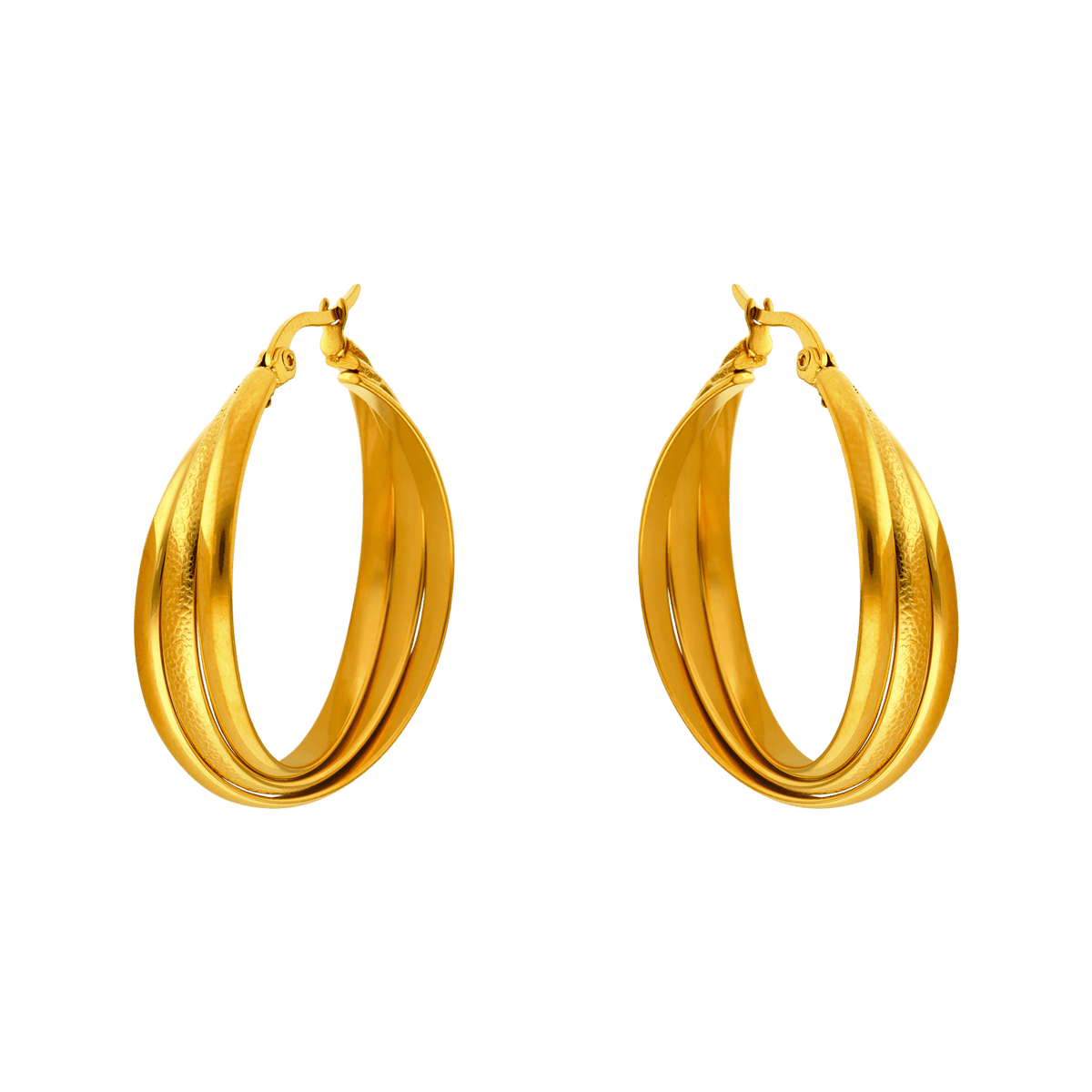 Créoles Acier Jaune 30mm Tube Lisse Et Sablé 9mm