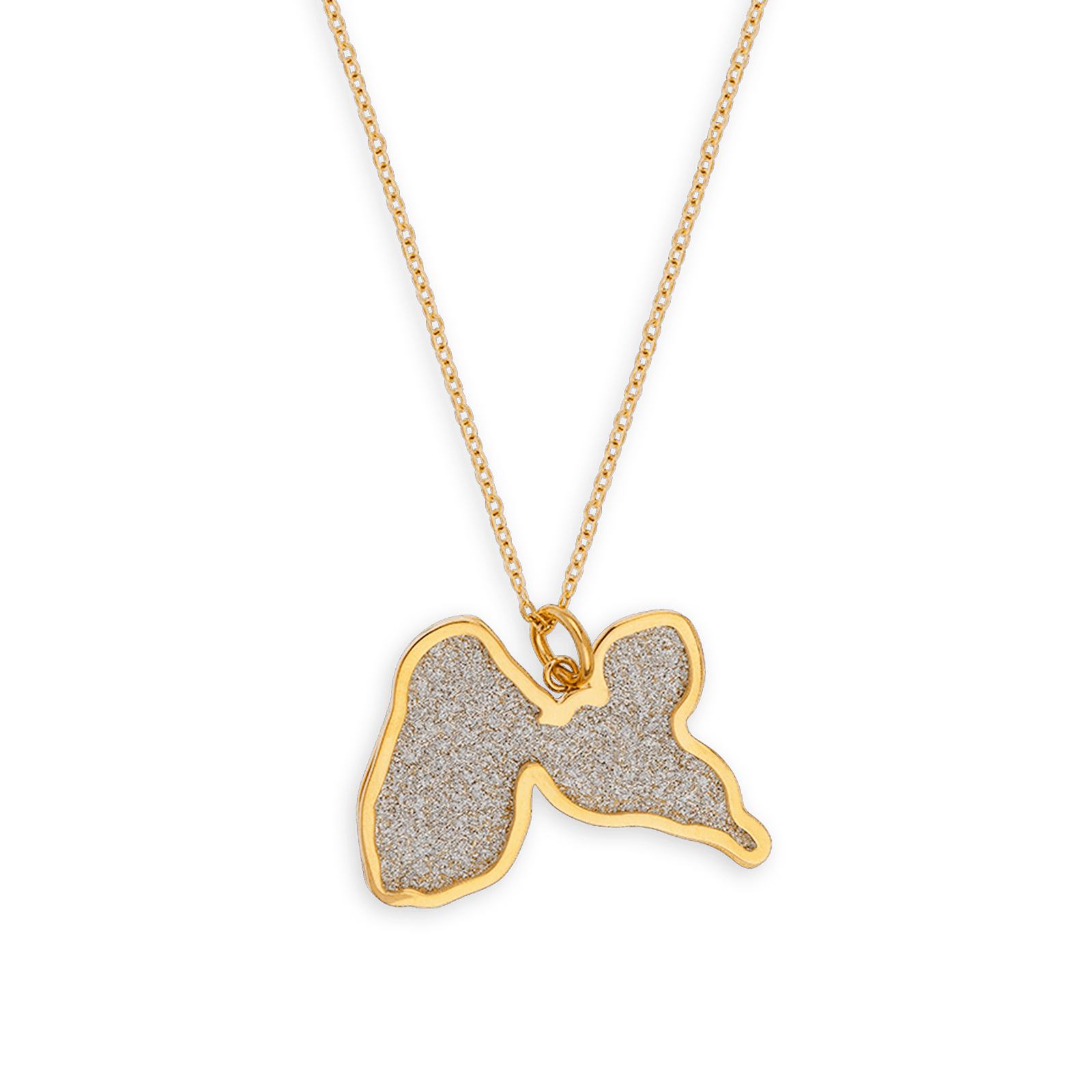 Collier Acier Bicolore Carte Guadeloupe Pailleté Argenté 27.5*20mm 40 à 45cm