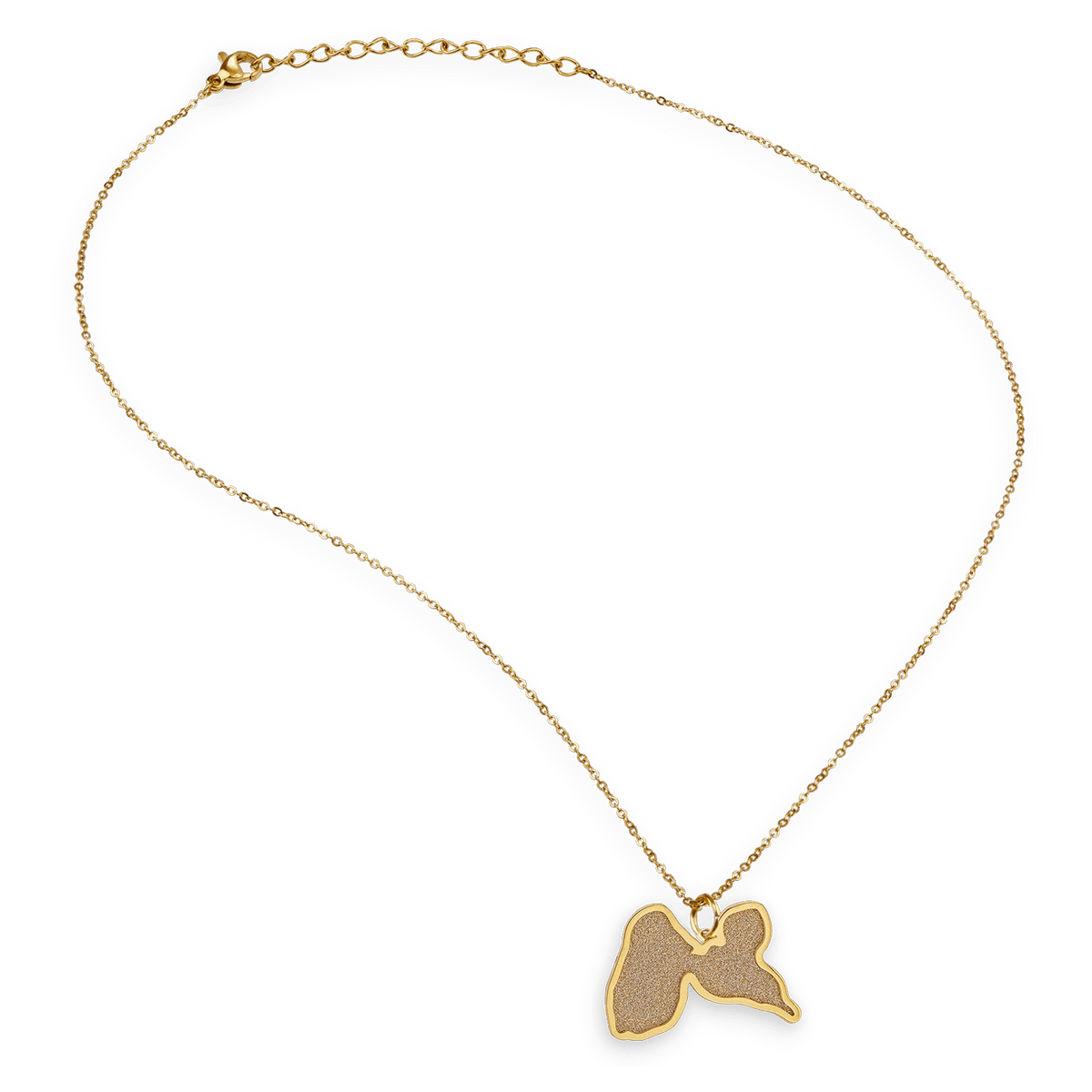 Collier Acier Bicolore Carte Guadeloupe Pailleté Argenté 27.5*20mm 40 à 45cm