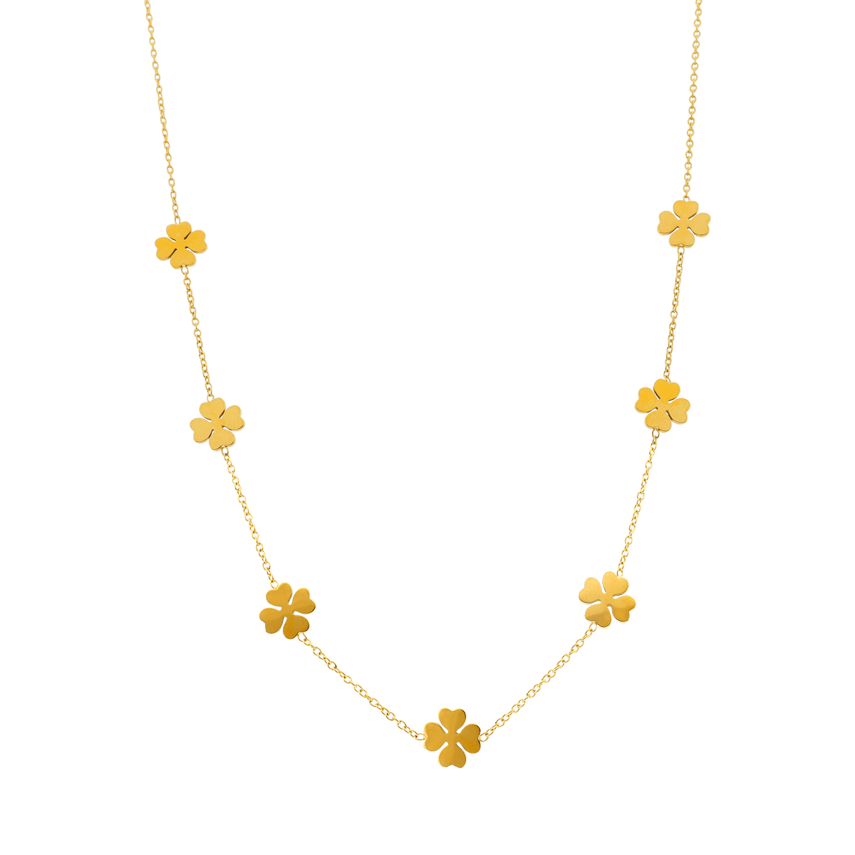 Collier Acier Jaune Trèfles Cœurs 8mm Chaîne 1.2mm 42 à 45cm