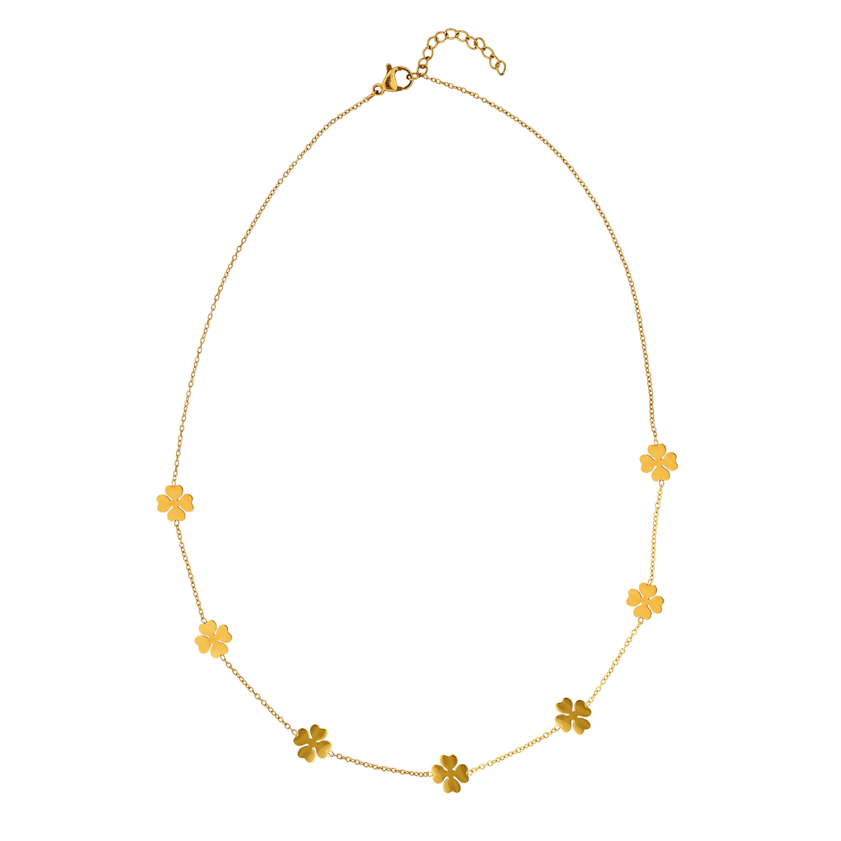 Collier Acier Jaune Trèfles Cœurs 8mm Chaîne 1.2mm 42 à 45cm