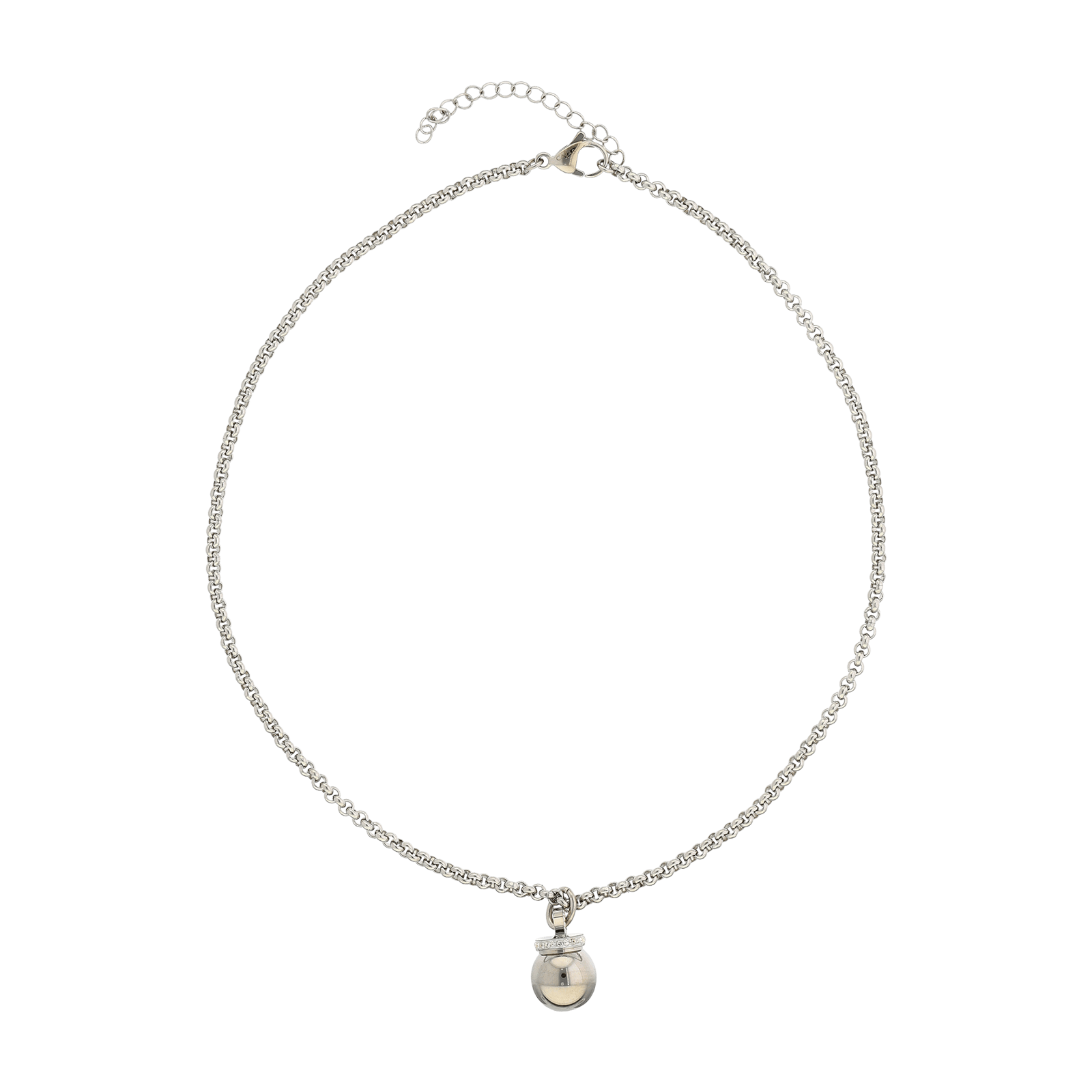 Collier Callas Acier boule et anneau cristal 40 plus 5 centimètres