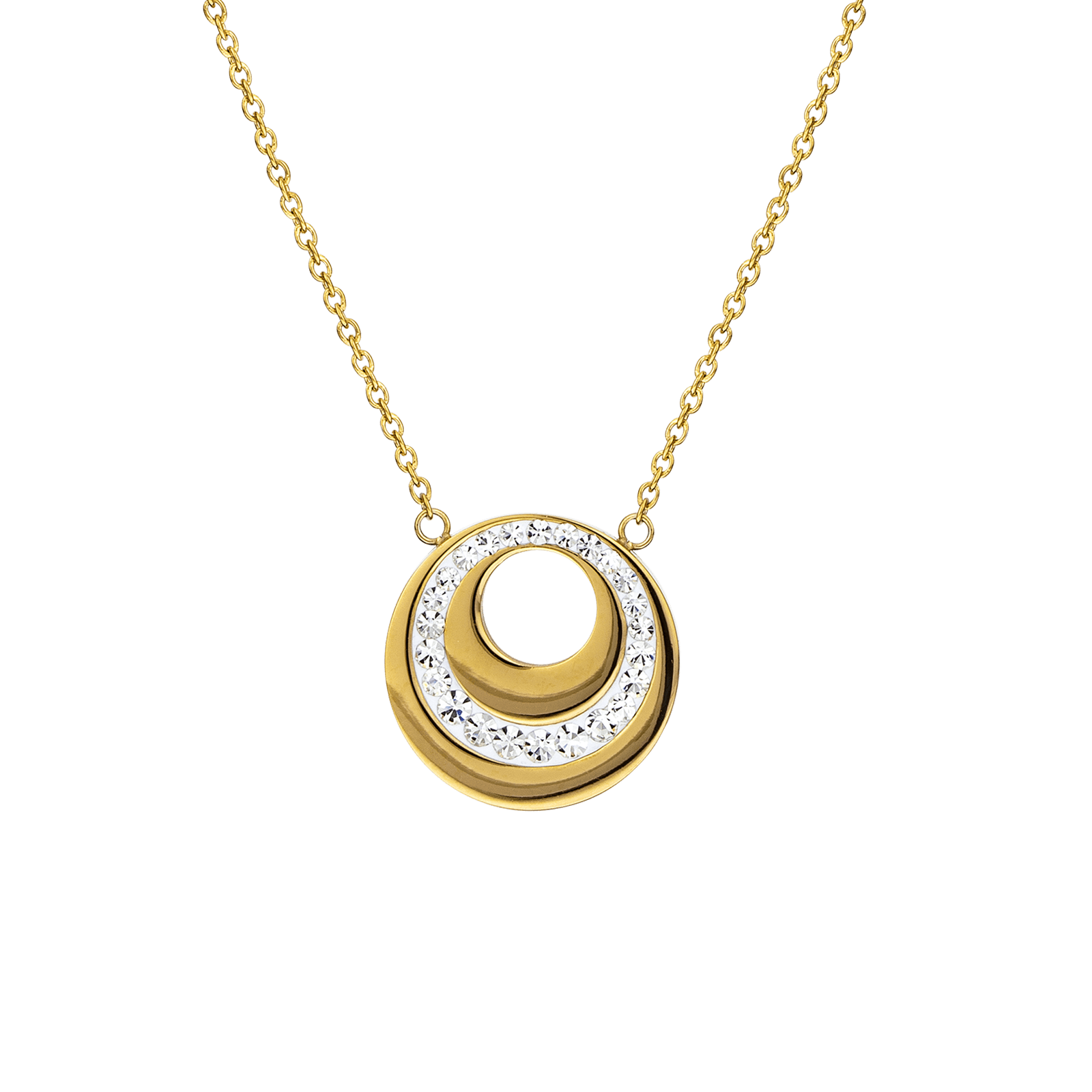 Collier Callas Acier doré et Cristal 45 plus 5 centimètres