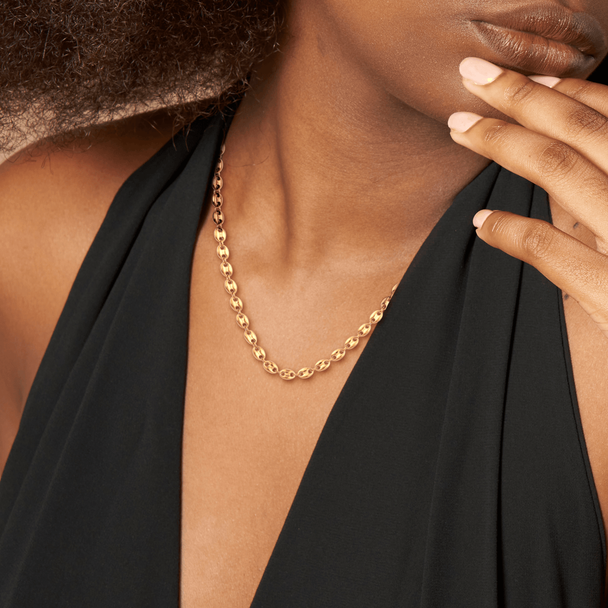Collier Acier Jaune Maille Grain de Café 6*8.5mm 45 à 50cm
