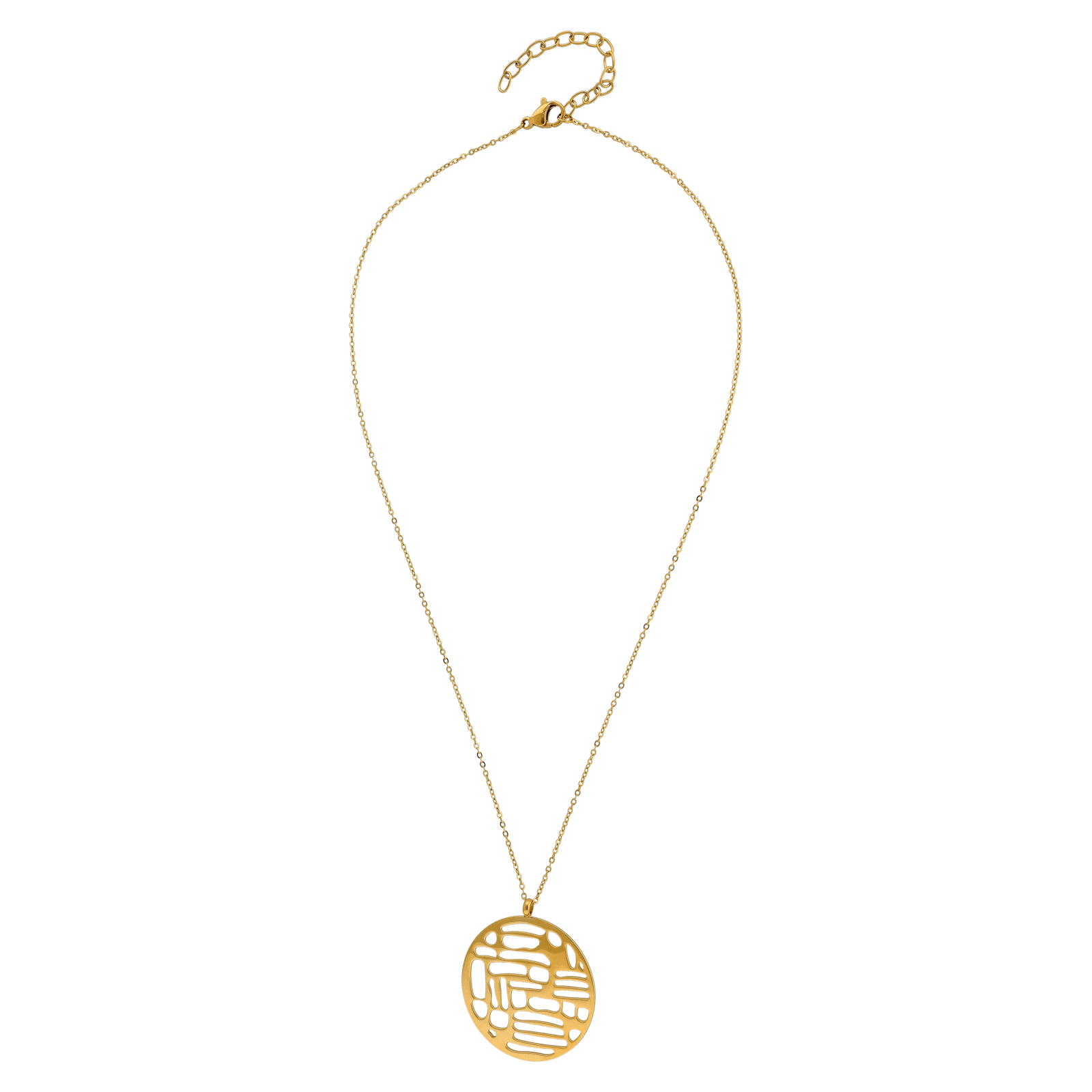 Collier Callas en acier doré avec pendentif médaille ajourée fantaisie