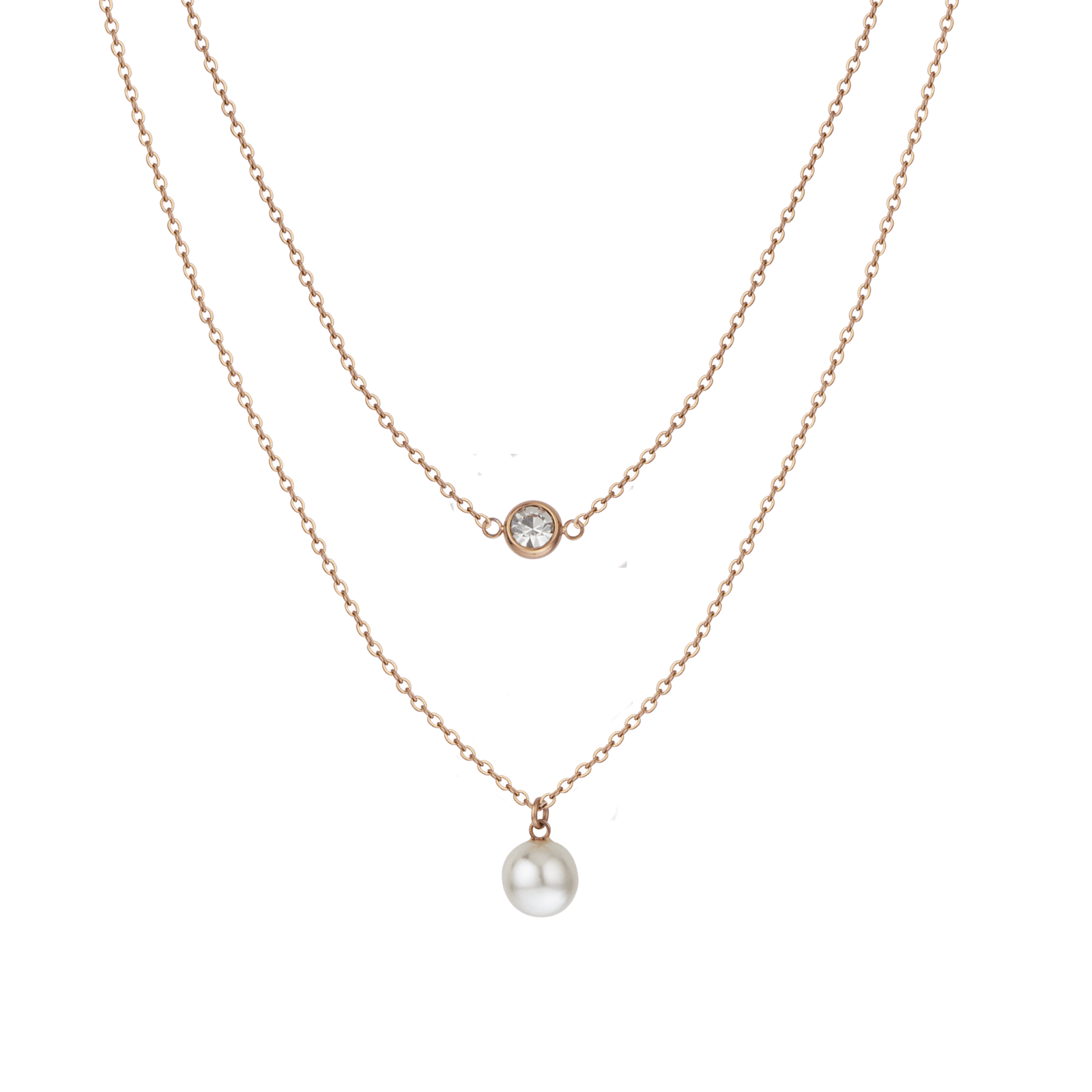 collier callas acier 2 rangs doré cristal et perle synthétique 38 plus 5 mm