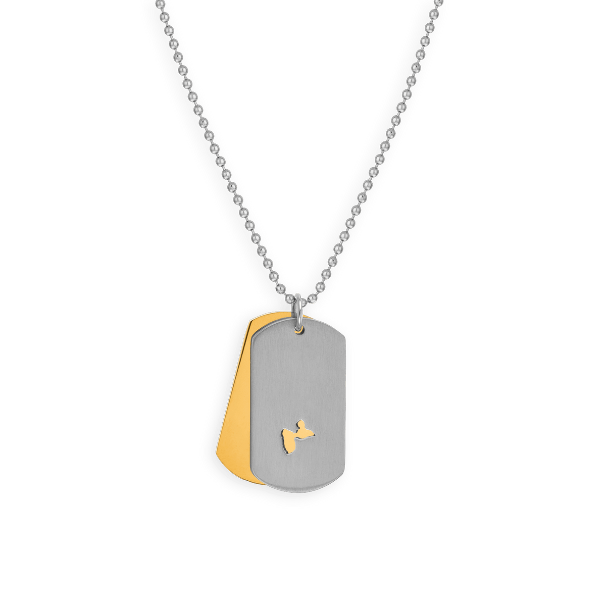 Collier Acier Bicolore Carte Guadeloupe Chaîne Lavabo 2mm Plaques 19*30mm 50 à 55cm