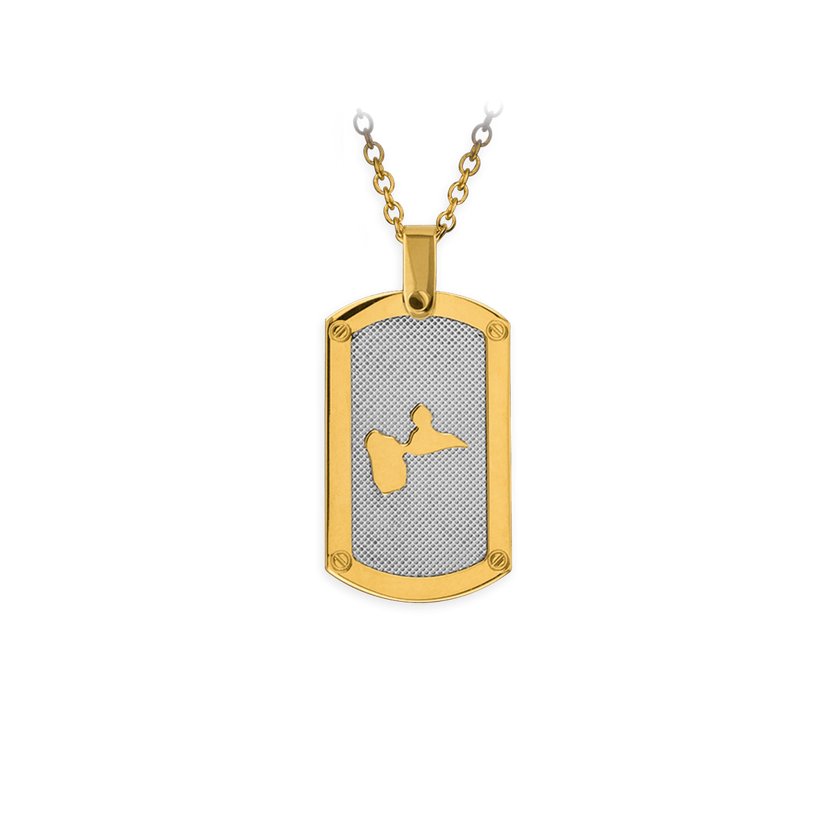 Collier Acier Bicolore Carte Guadeloupe Chaîne 2mm Plaque 19*30mm 50 à 55cm