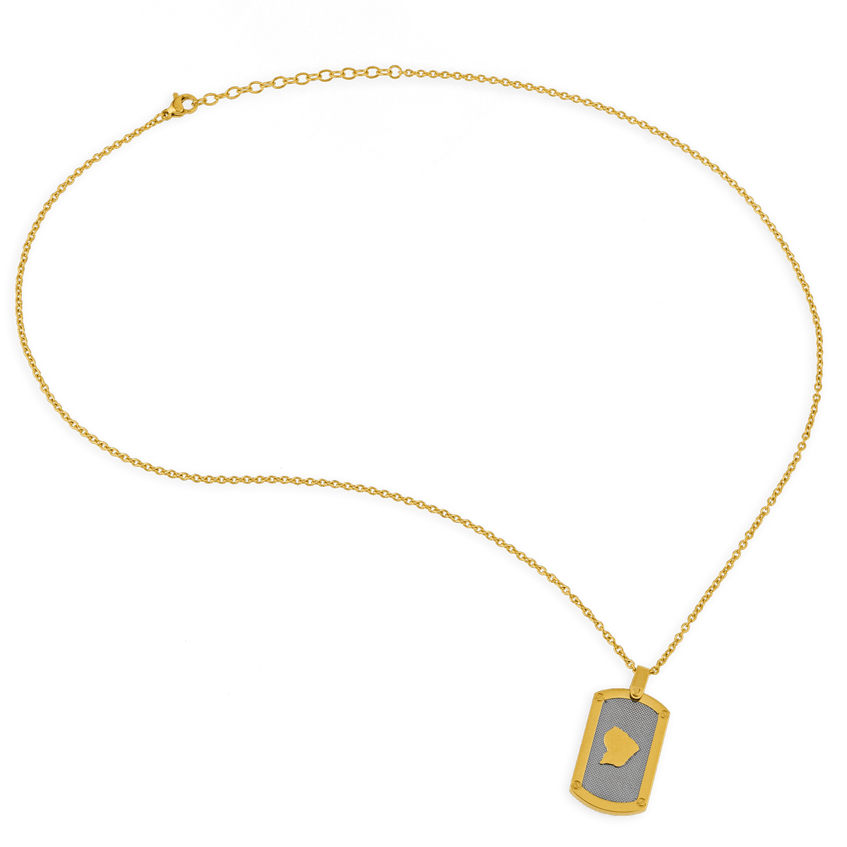 Collier Acier Bicolore Carte Guyane Chaîne 2mm Plaque 19*30mm 50 à 55cm