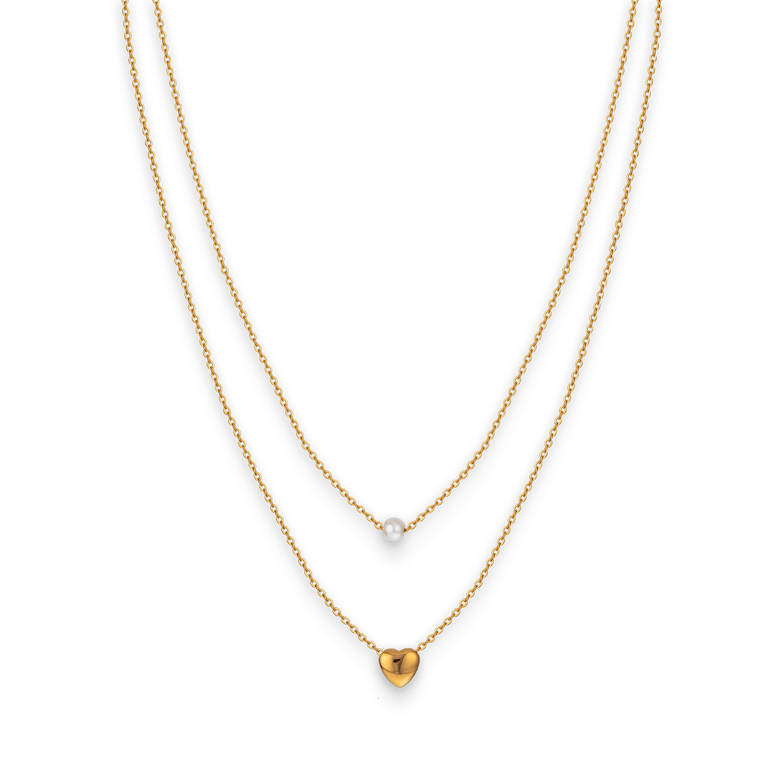 Collier acier jaune double rangs perle synthétique et cœur