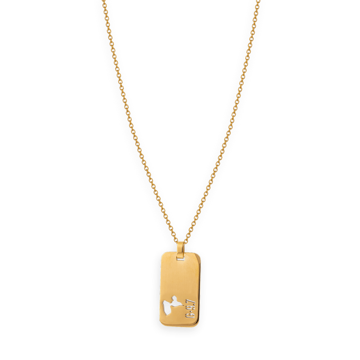 Collier Acier Jaune G.9.7 Carte Guadeloupe Ajourée Chaîne 2mm 50 à 55cm Plaque 19*30mm