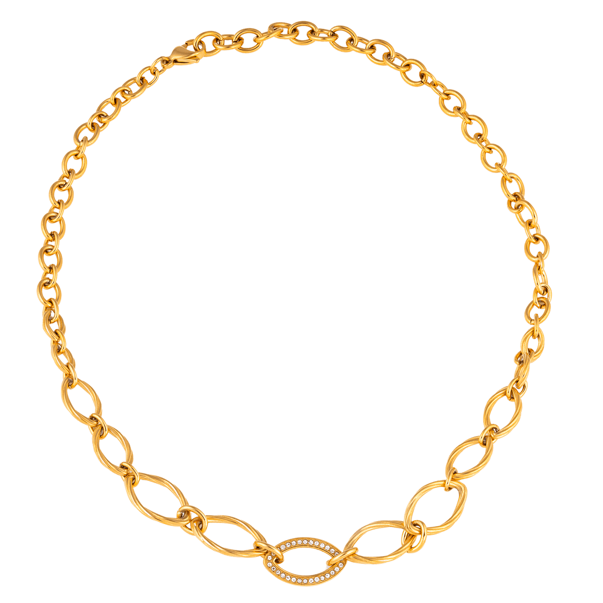 Collier Callas Acier doré Centre maille fantaisie plus 1 sertie Zirconia Cubique 39 plus 7 centimètres