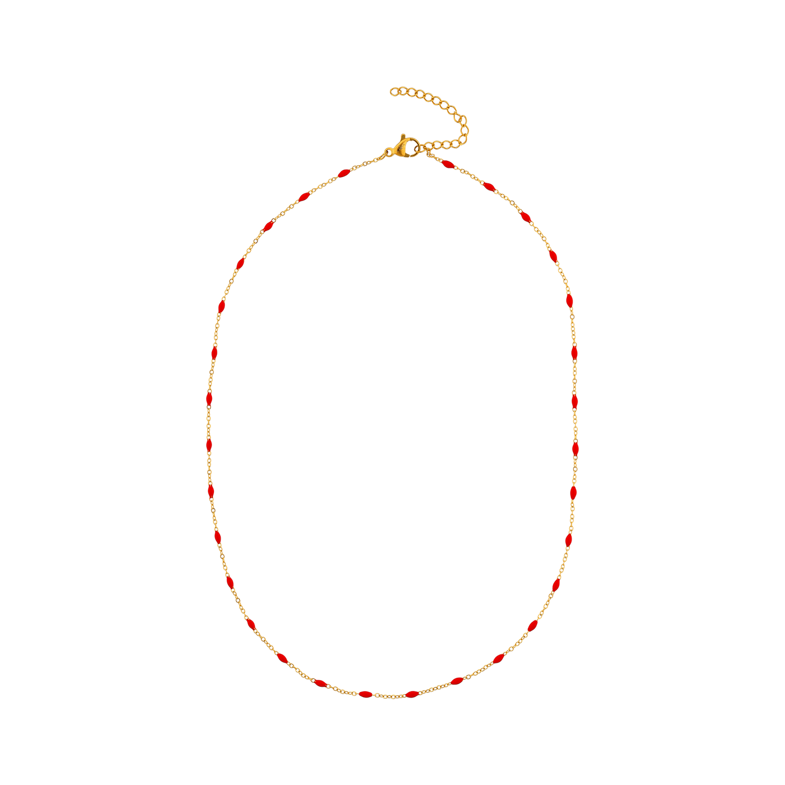collier callas acier doré boules époxy rouges 42 plus 4 mm