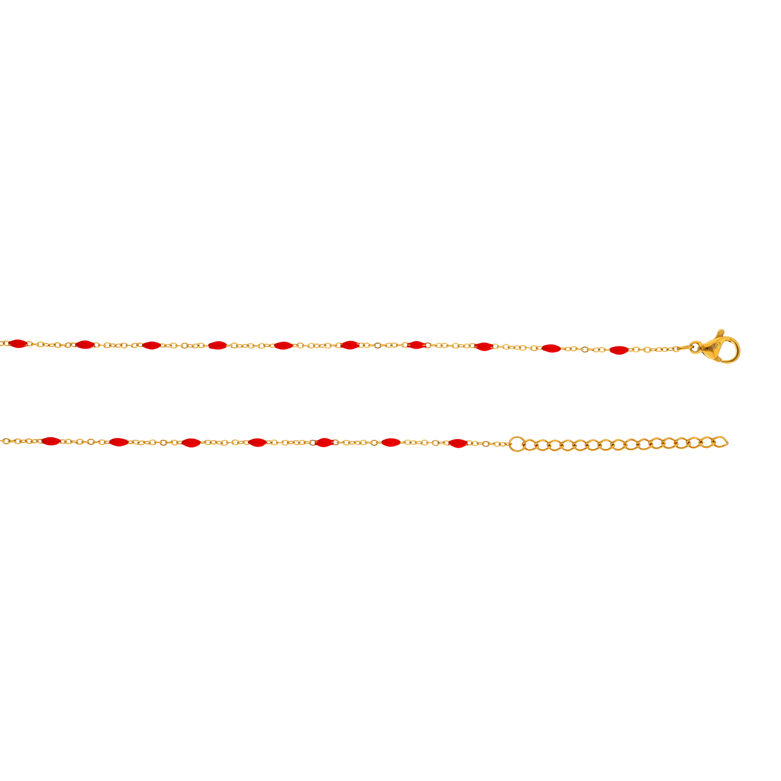 collier callas acier doré boules époxy rouges 42 plus 4 mm