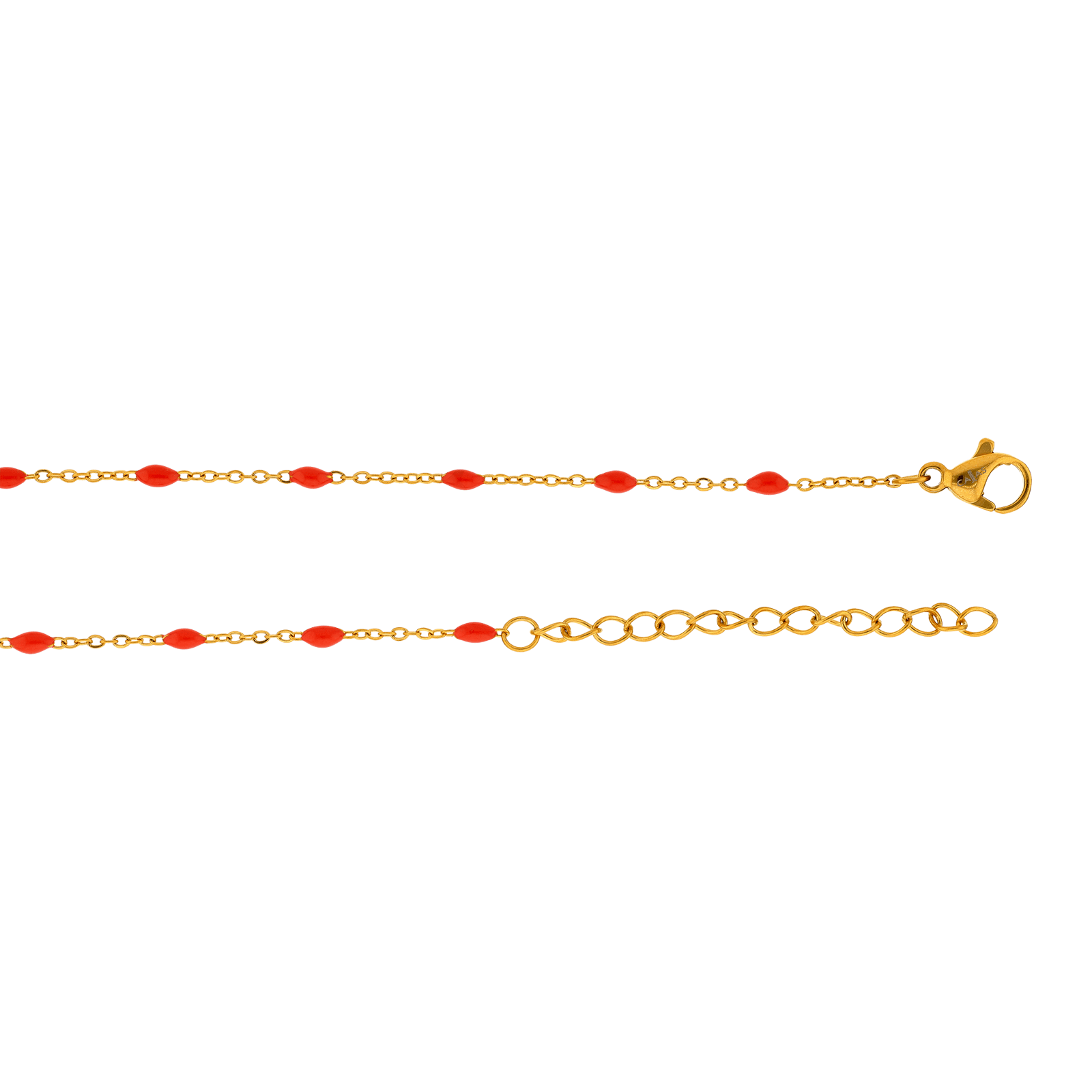 collier callas acier doré boules époxy corail 42 plus 4 mm