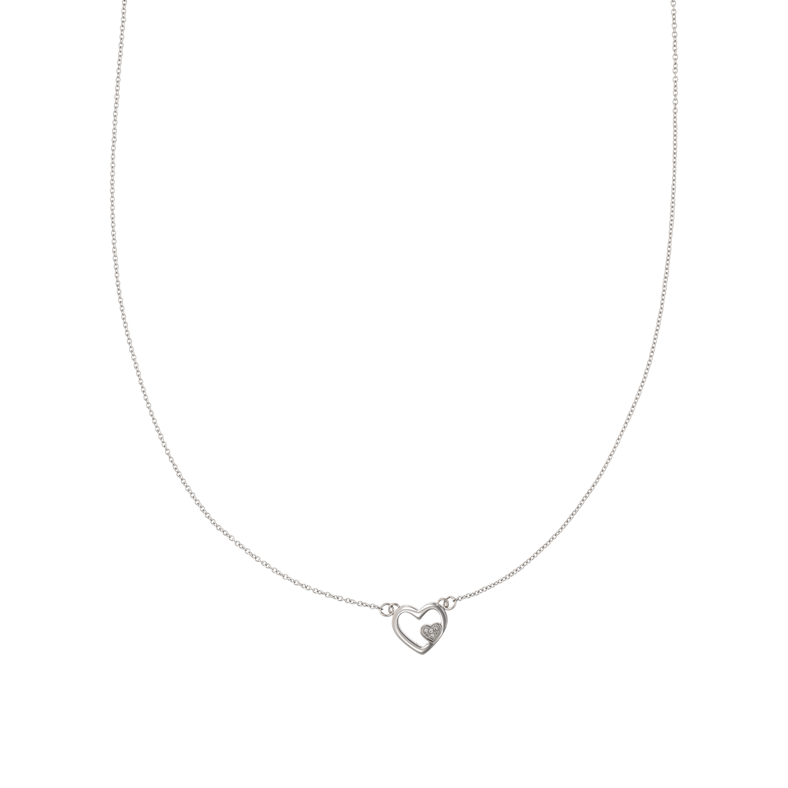 Collier Callas Acier coeur ajouré et Oxyde de Zirconium 42 plus 3 centimètres