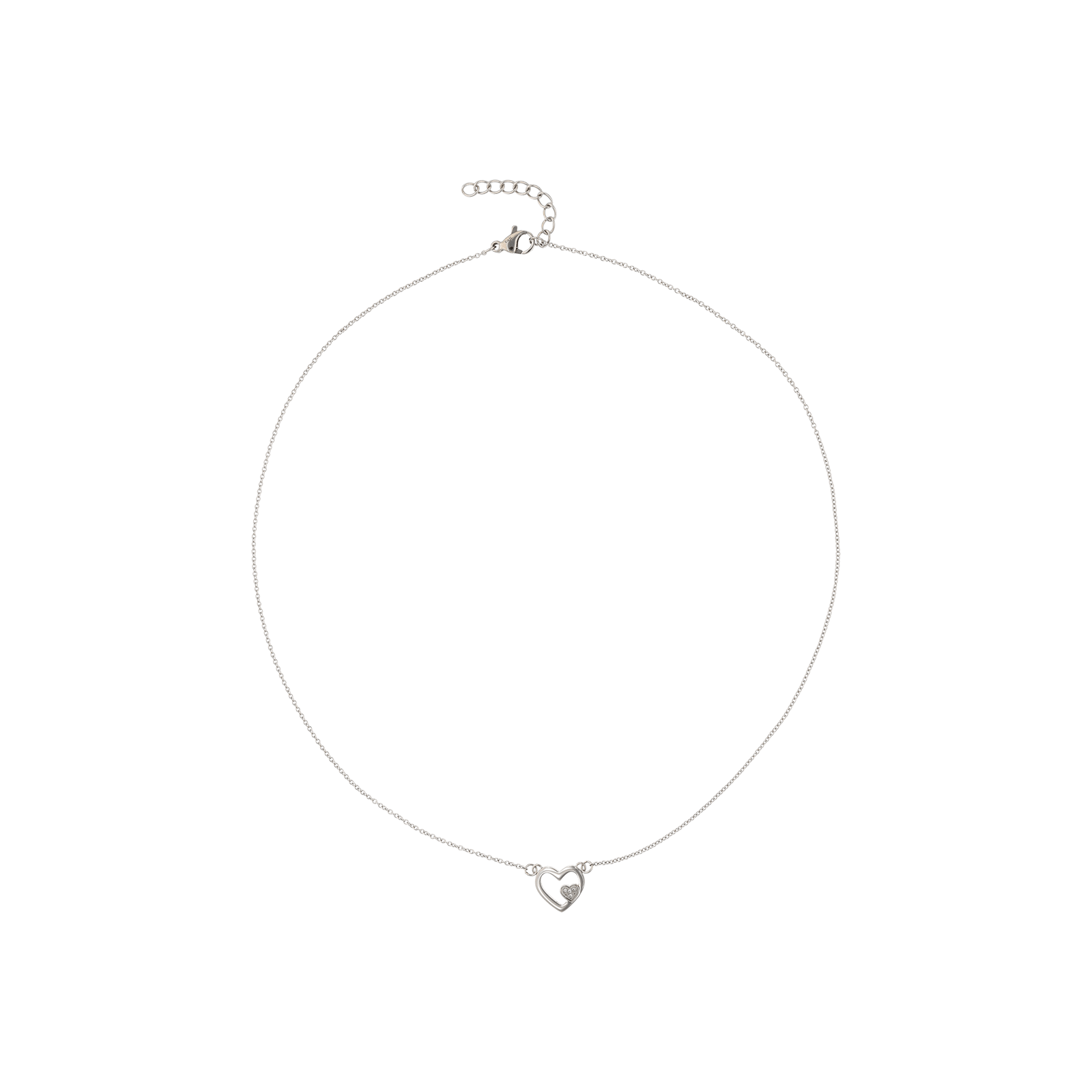 Collier Callas Acier coeur ajouré et Oxyde de Zirconium 42 plus 3 centimètres
