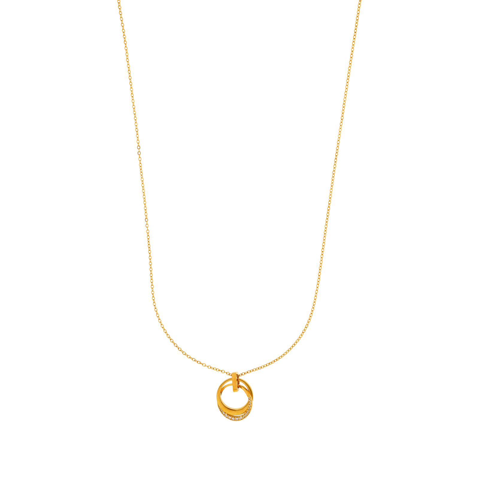 collier callas acier pendentif 2 cercles lisse et oxyde de zirconium 42 plus 3 mm doré