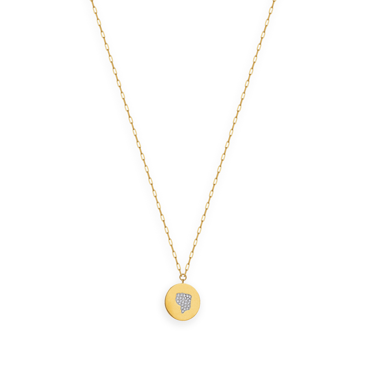 Collier Acier Jaune Médaille Carte Guyane Cristal