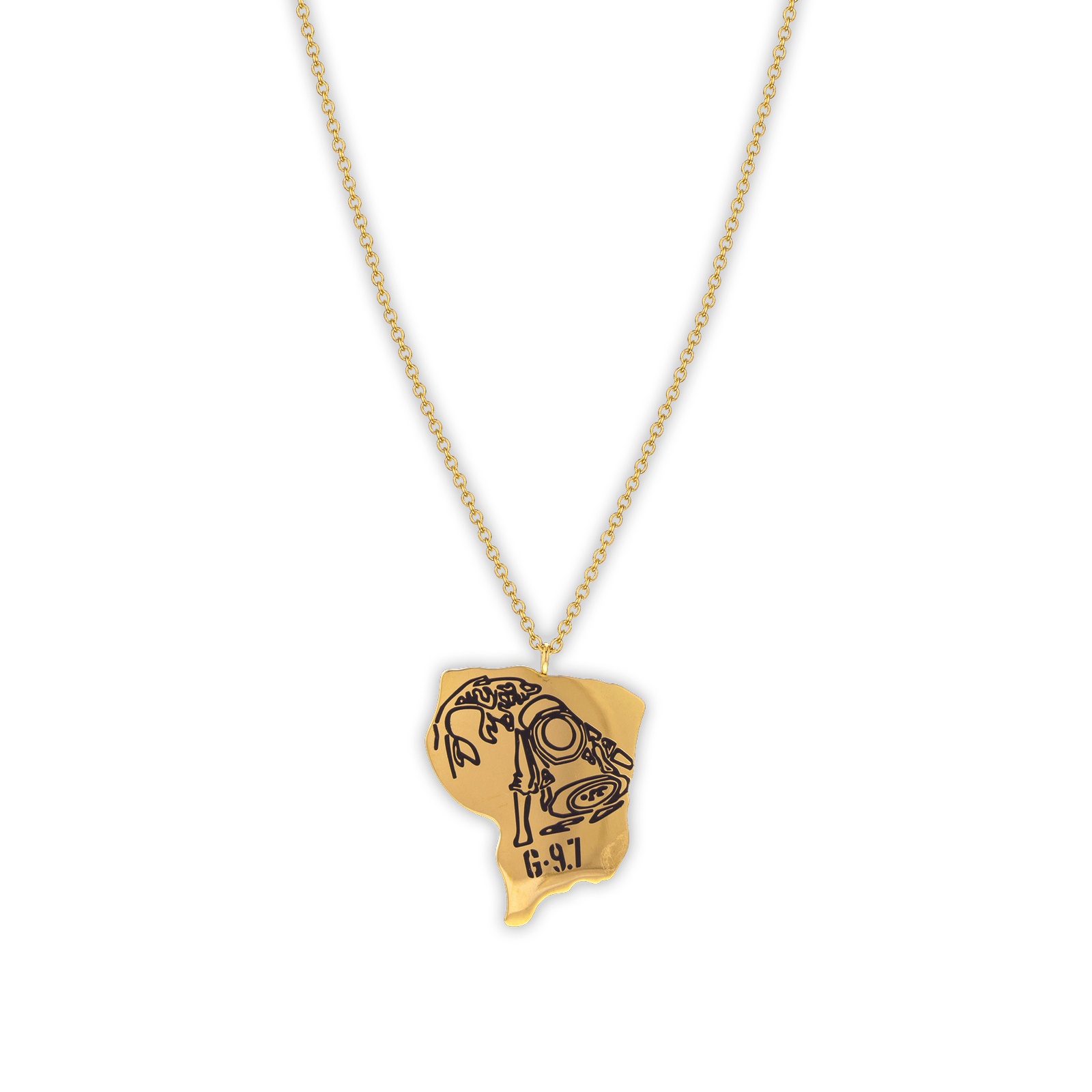 Collier Acier Jaune Carte Guyane Orpailleur avec Bélière
