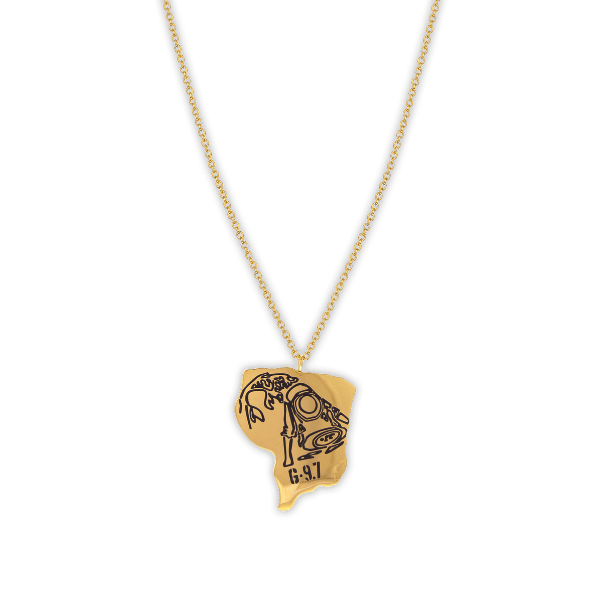 Collier Acier Jaune Carte Guyane Orpailleur 20*26.5mm 45 à 50cm