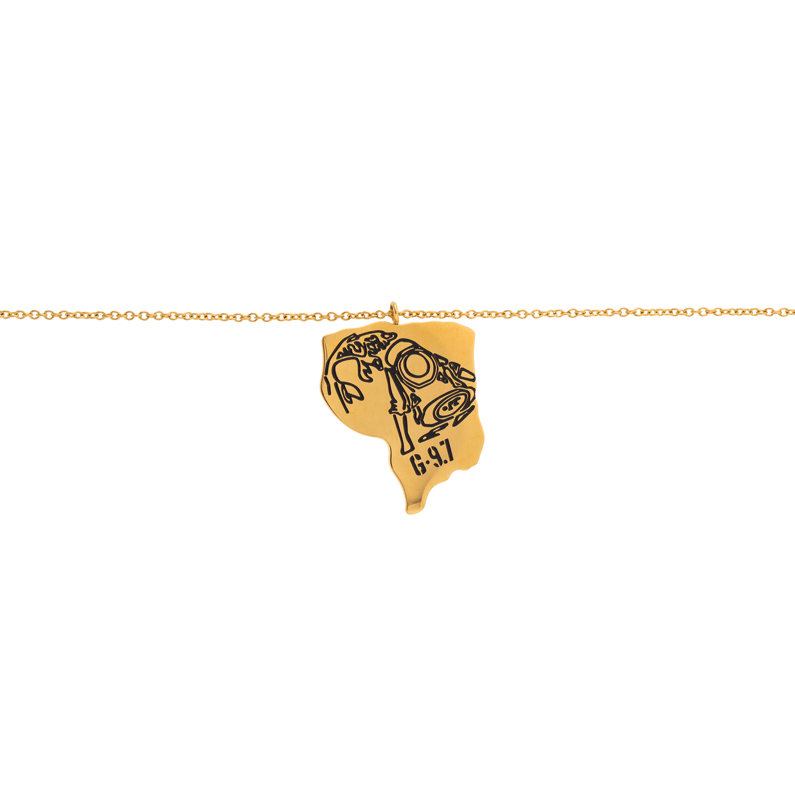 Collier Acier Jaune Carte Guyane Orpailleur avec Bélière