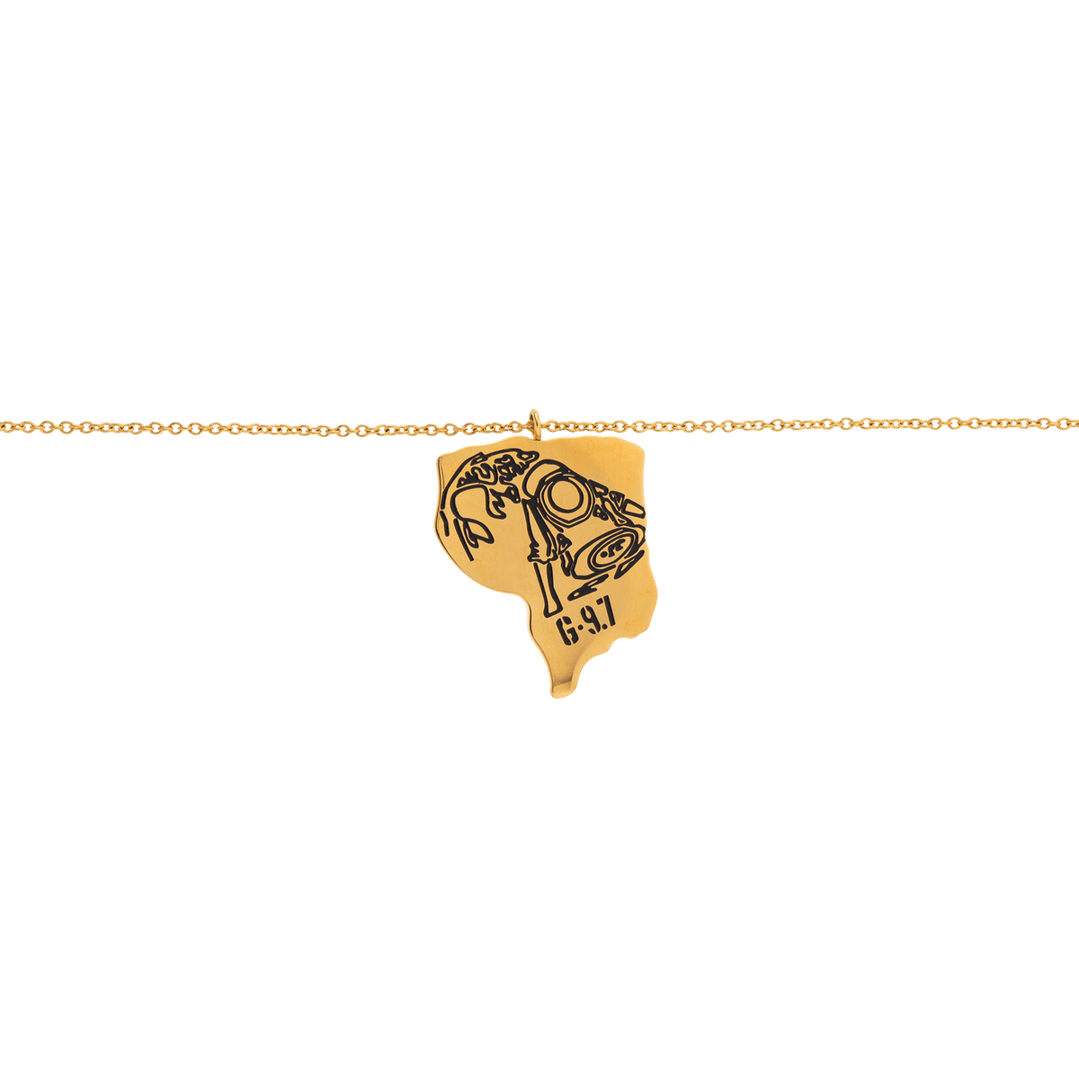 Collier Acier Jaune Carte Guyane Orpailleur 20*26.5mm 45 à 50cm