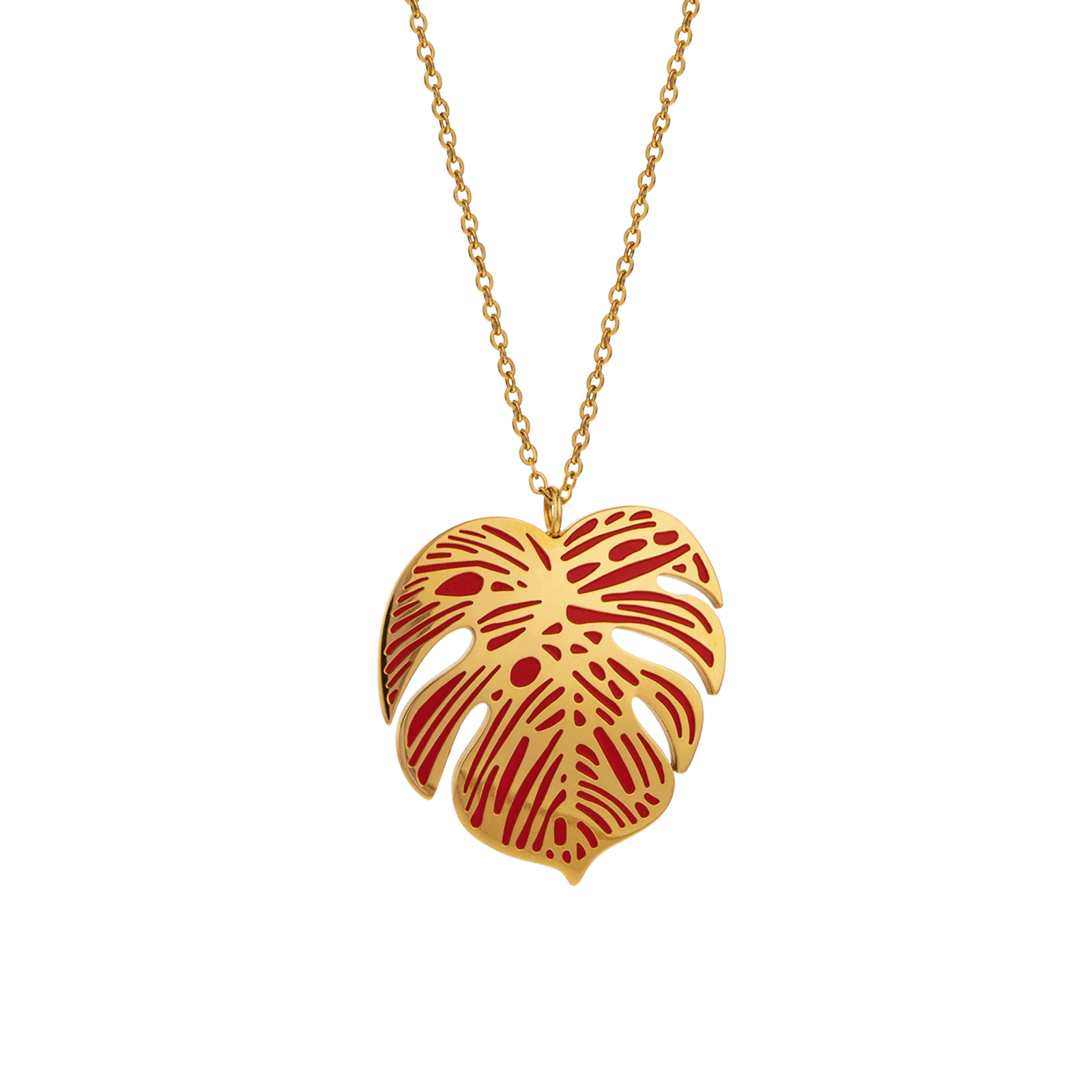 collier callas acier feuille émail rouge 40 plus 5 mm doré